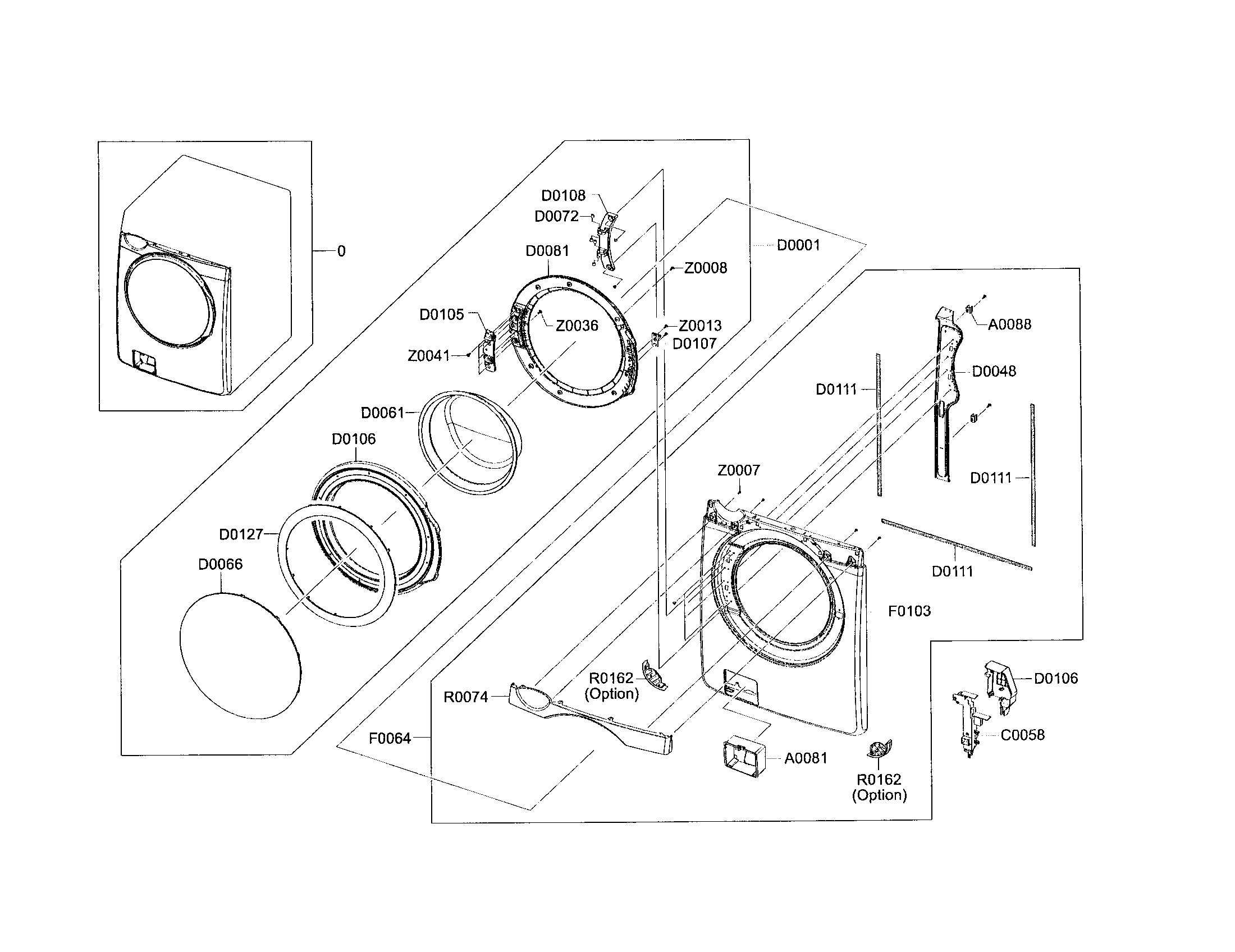 Samsung WF448AAP/XAC frame front & door diagram