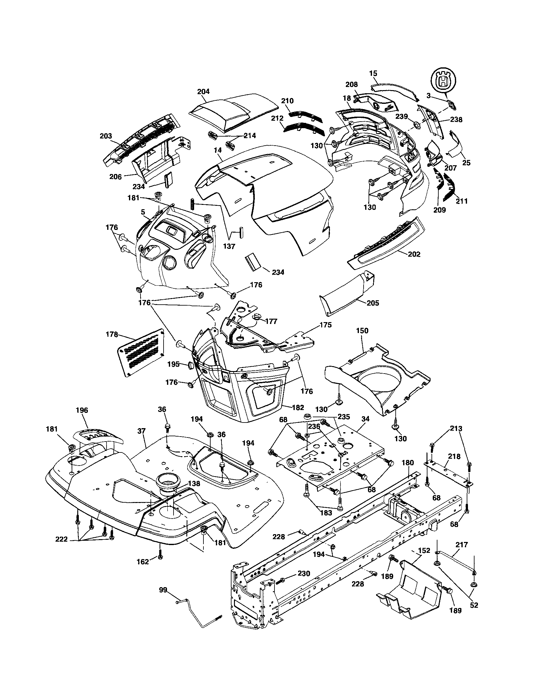 Husqvarna YTH20K46-96043003300 chassis diagram