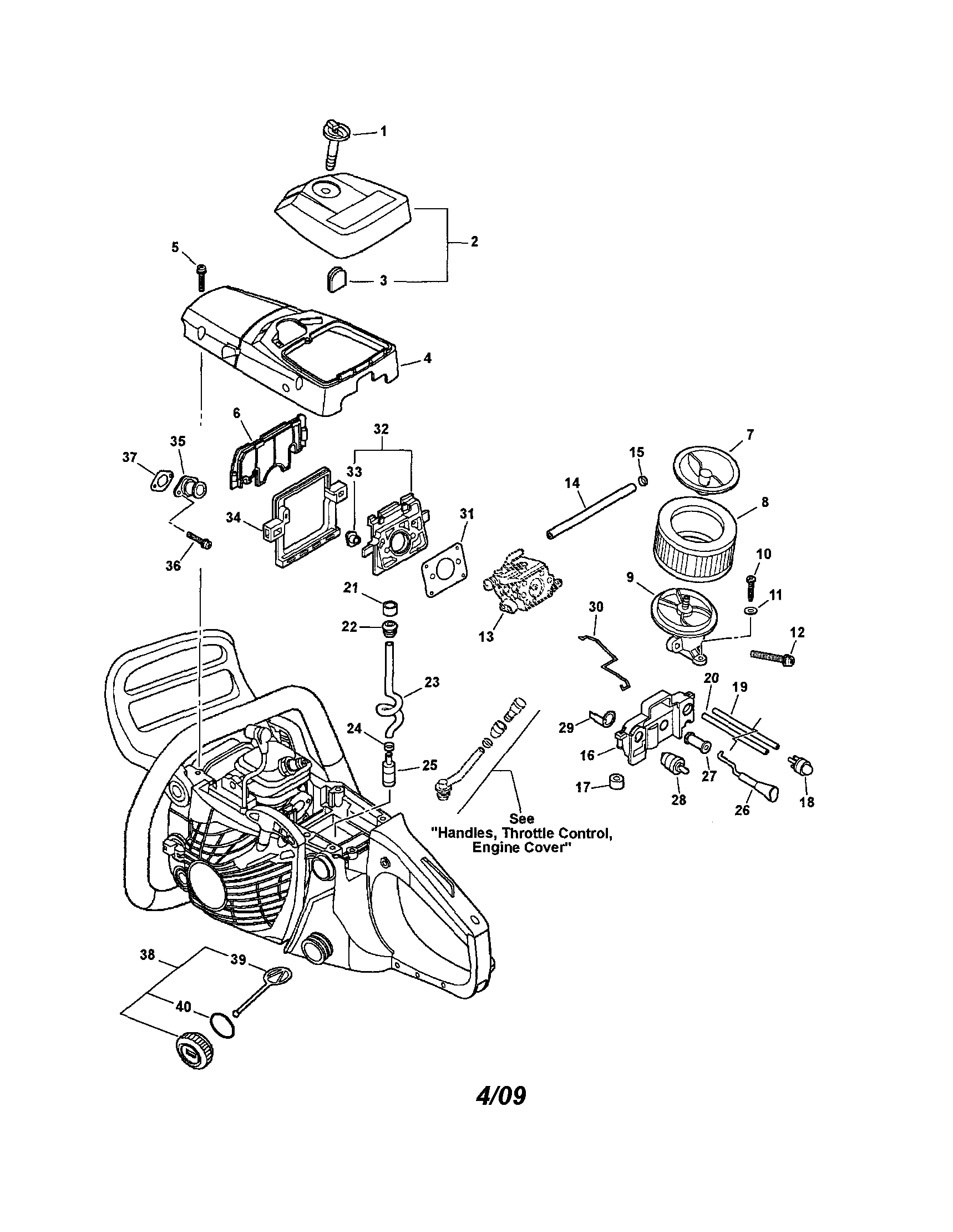 Echo CS-400 cylinder cover/ignition switch diagram