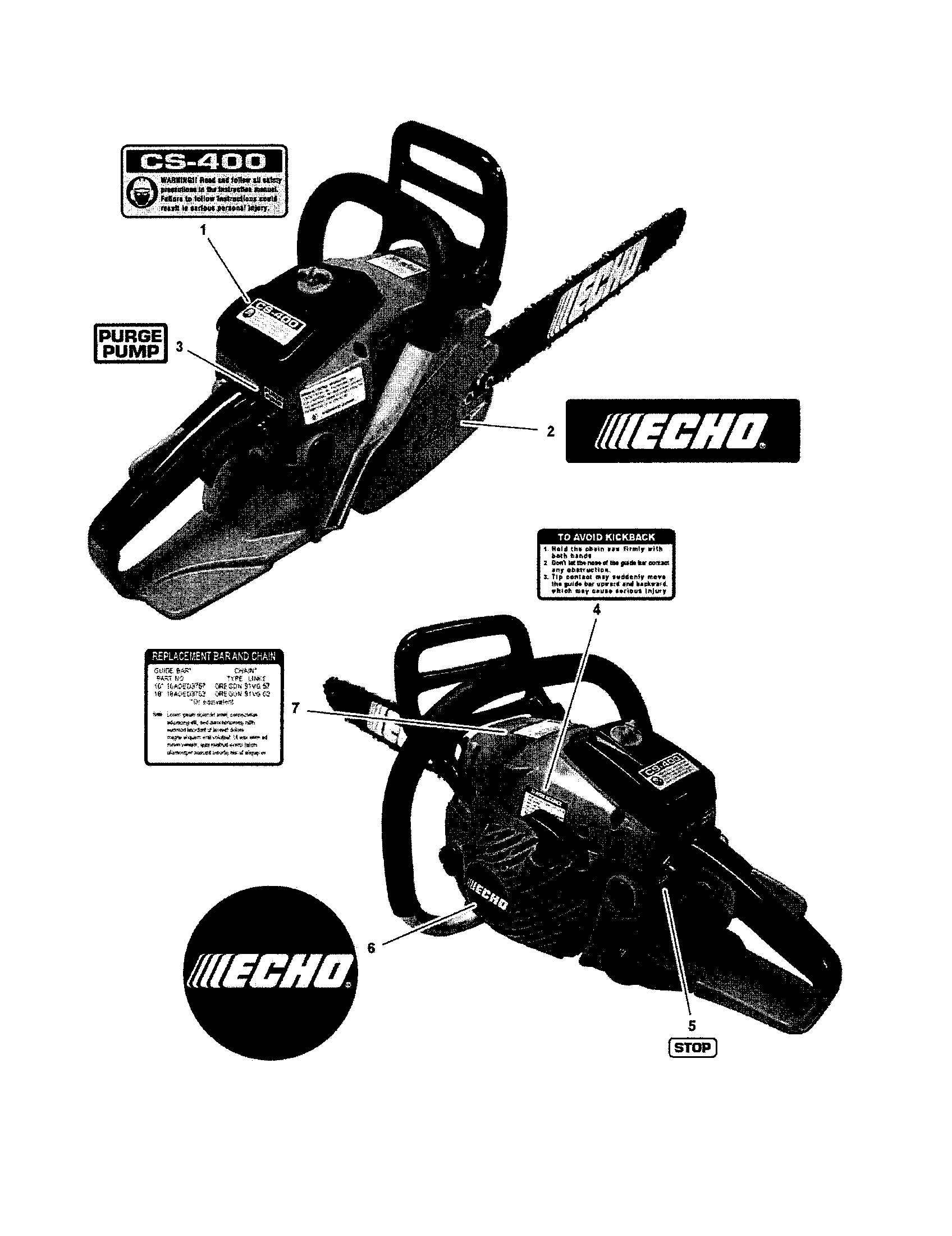 Echo CS-400 labels diagram