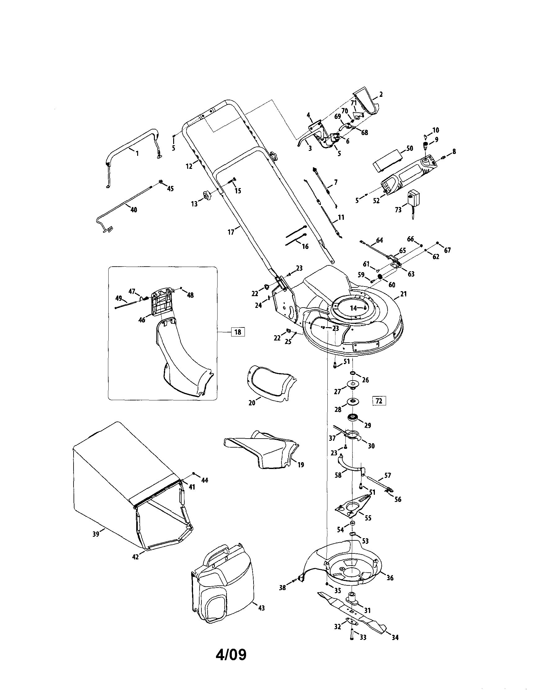 Craftsman 247887210 handle/deck/grass catcher diagram