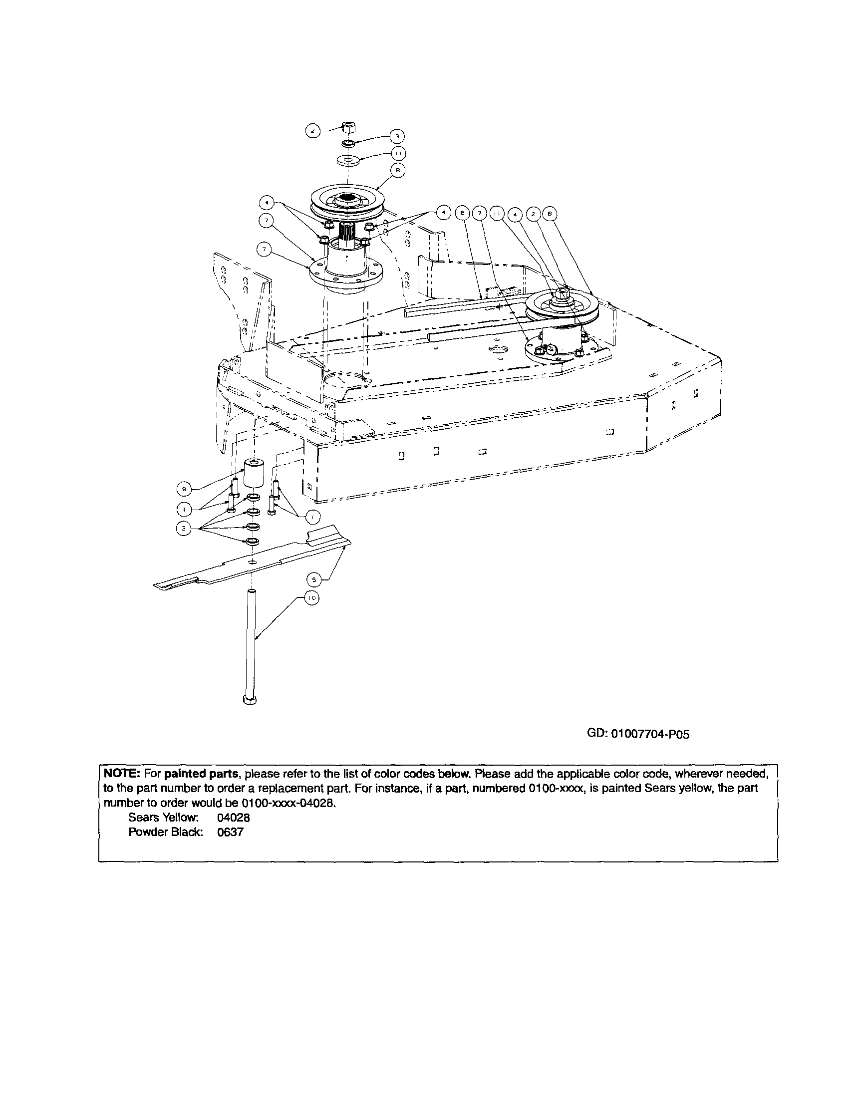 Craftsman 247889360 deck pulley/rotary blade diagram