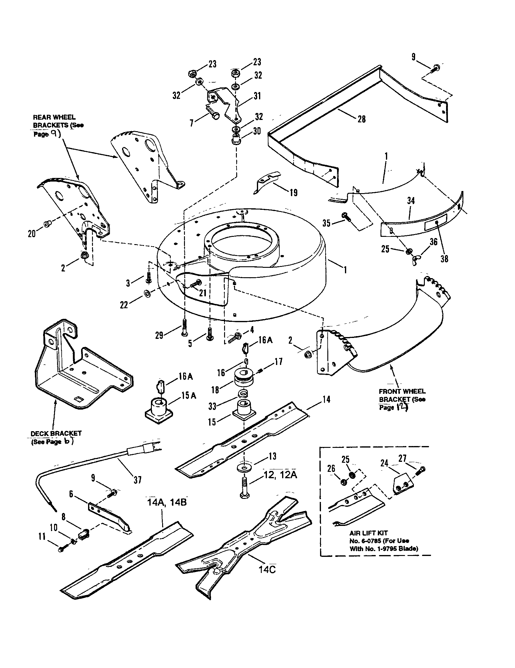 Snapper R21500 cutting deck/blade/interlock diagram