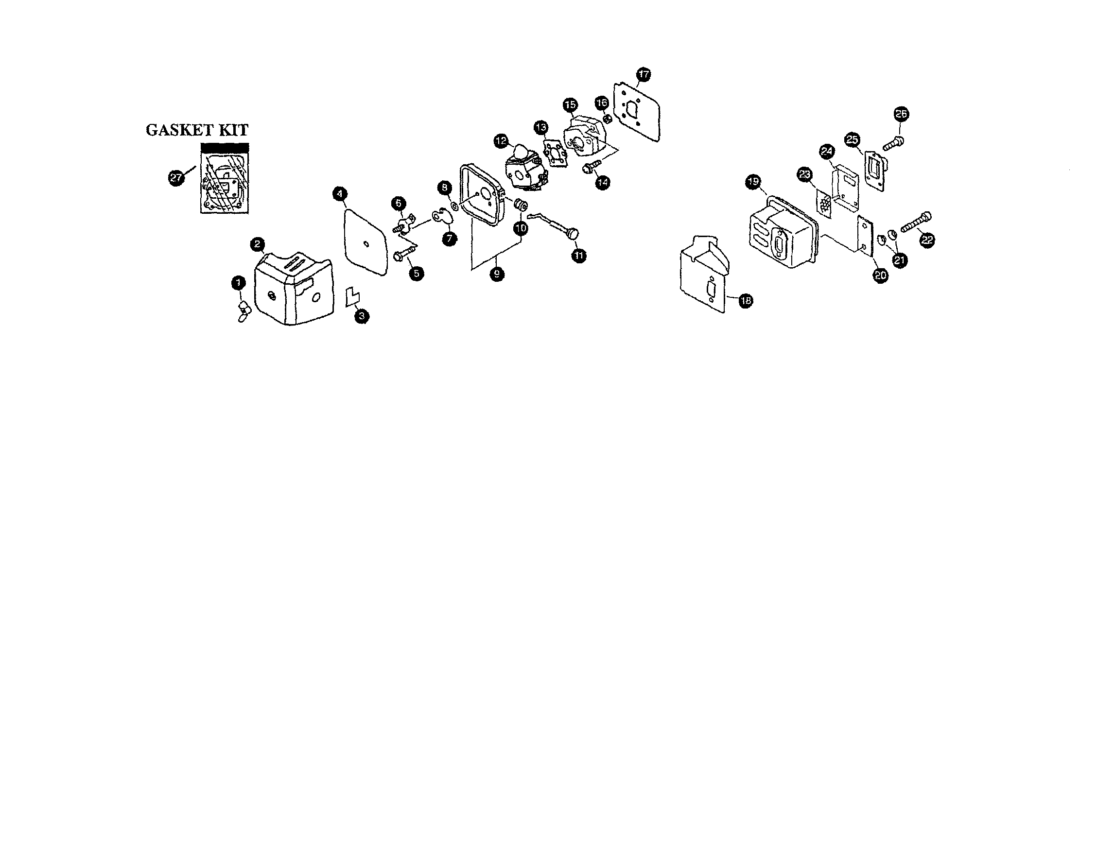 Mantis SV-5C-2 air cleaner/muffler/throttle diagram