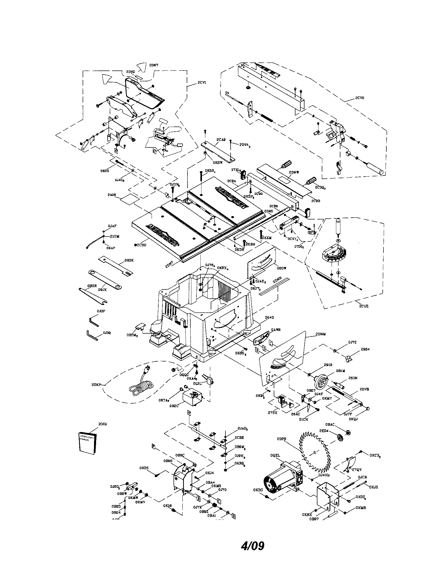 Tradesman 55-6883-2 table saw with laser line diagram