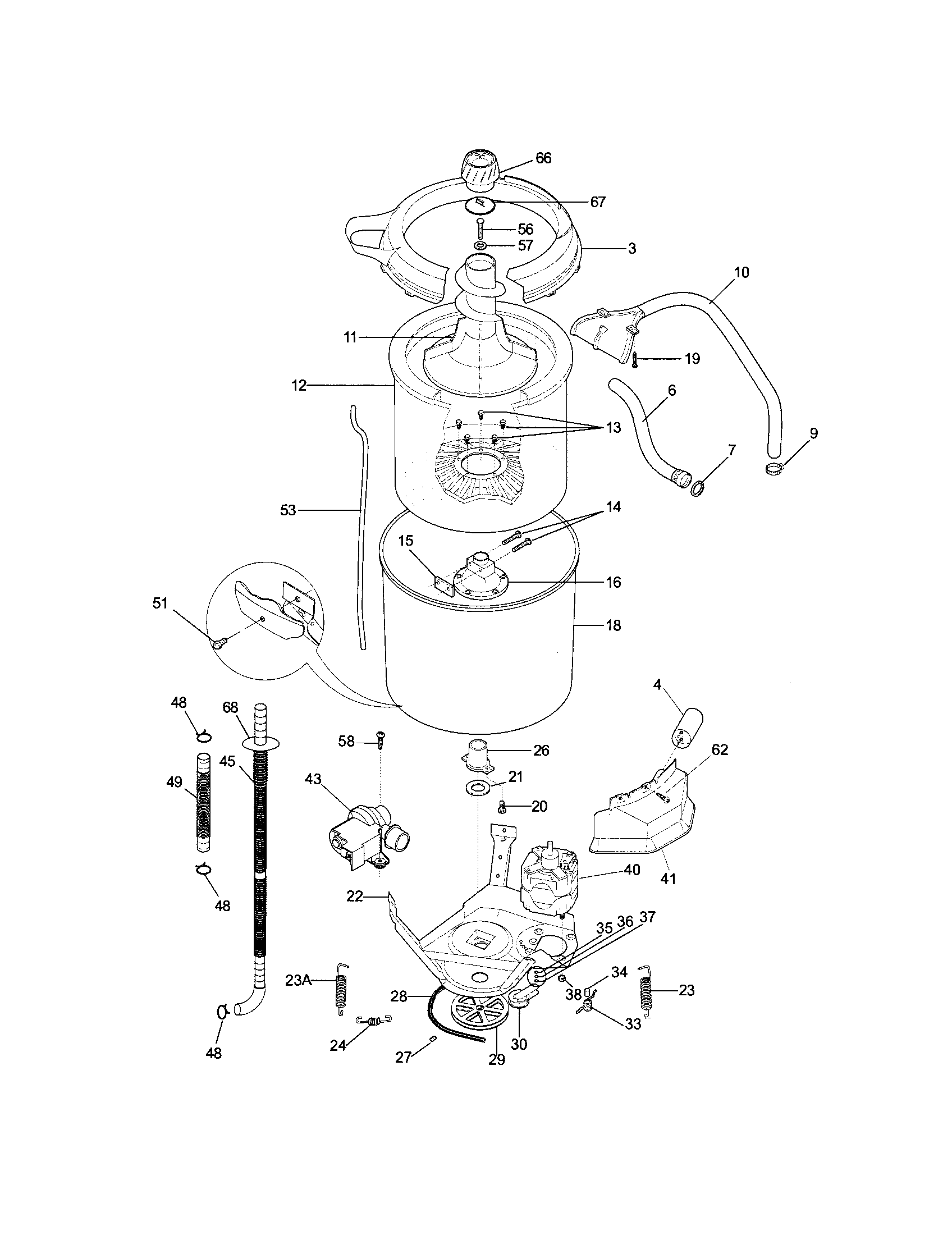 Frigidaire FTW3014KW0 motor/tub diagram