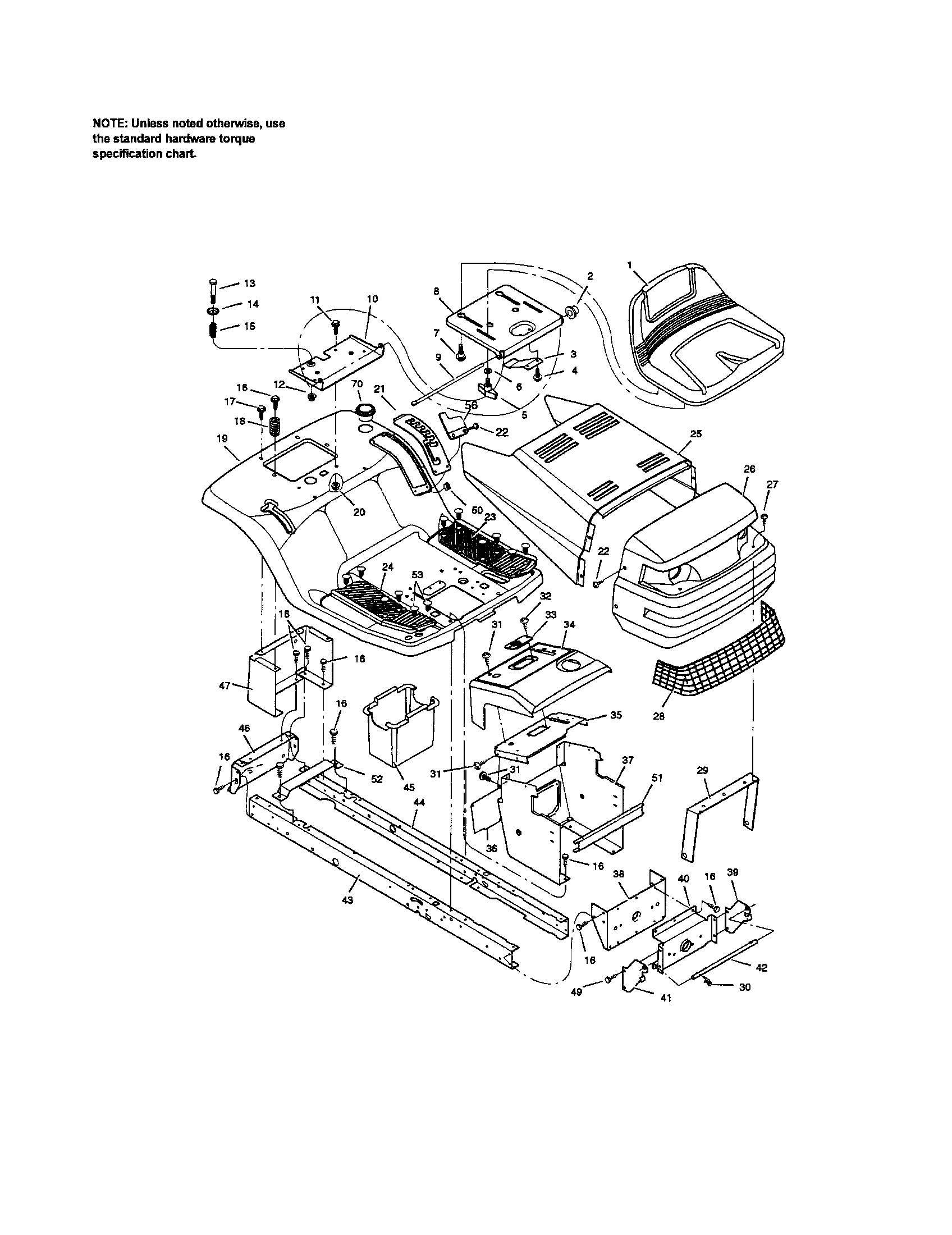 Yard King 425648X06A chassis and hood diagram