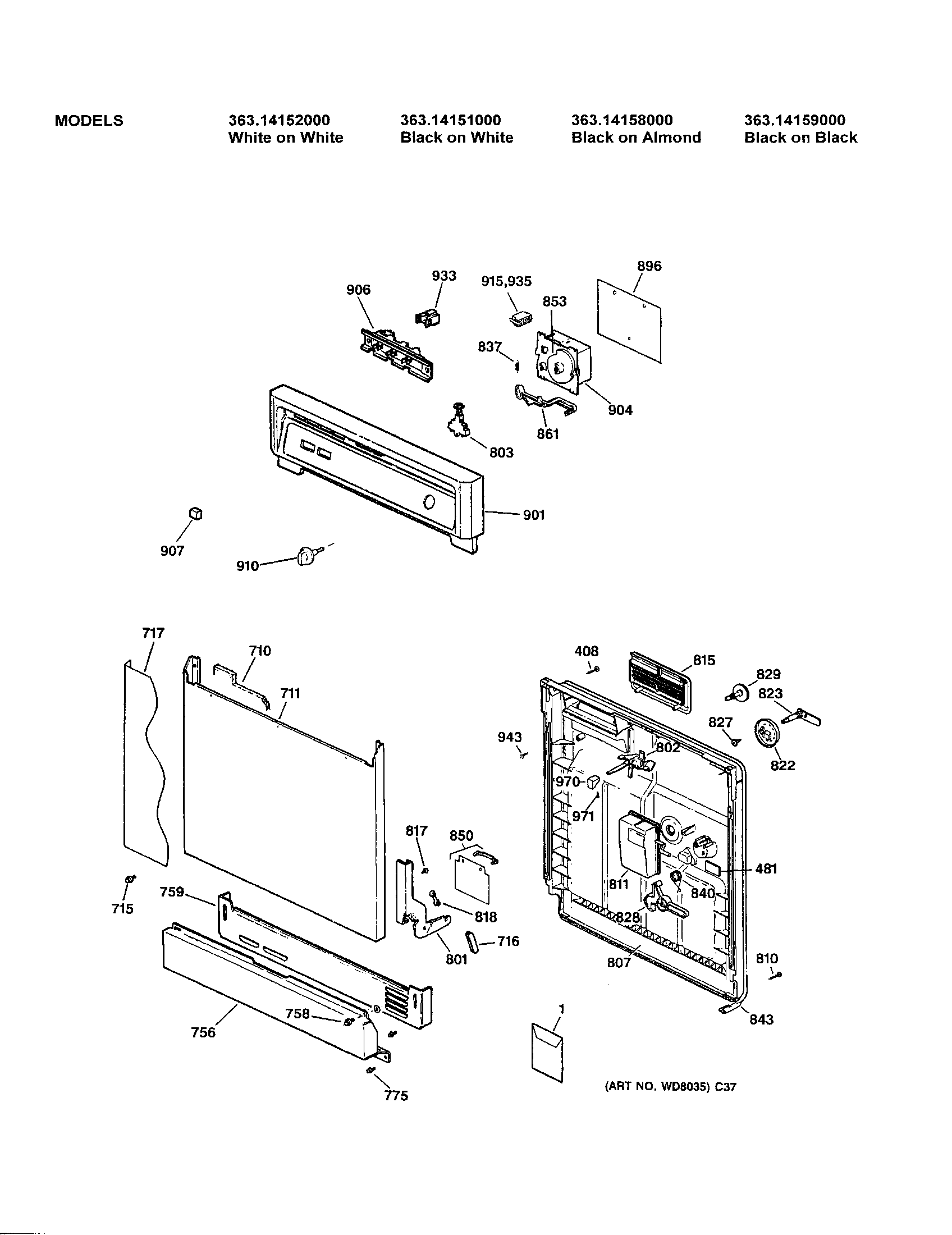 Kenmore 36314152000 escutcheon/door diagram