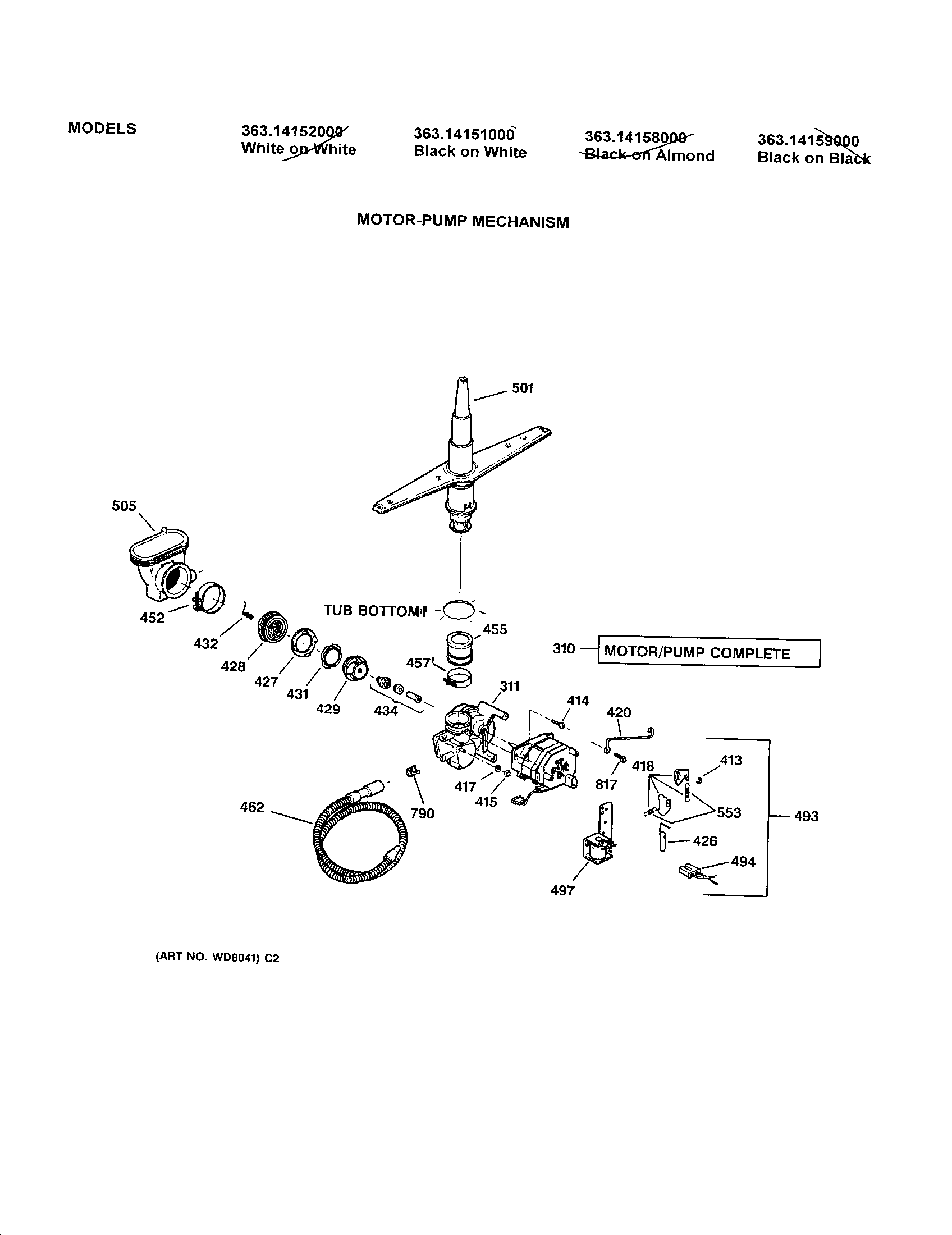 Kenmore 36314152000 motor-pump mechanism diagram