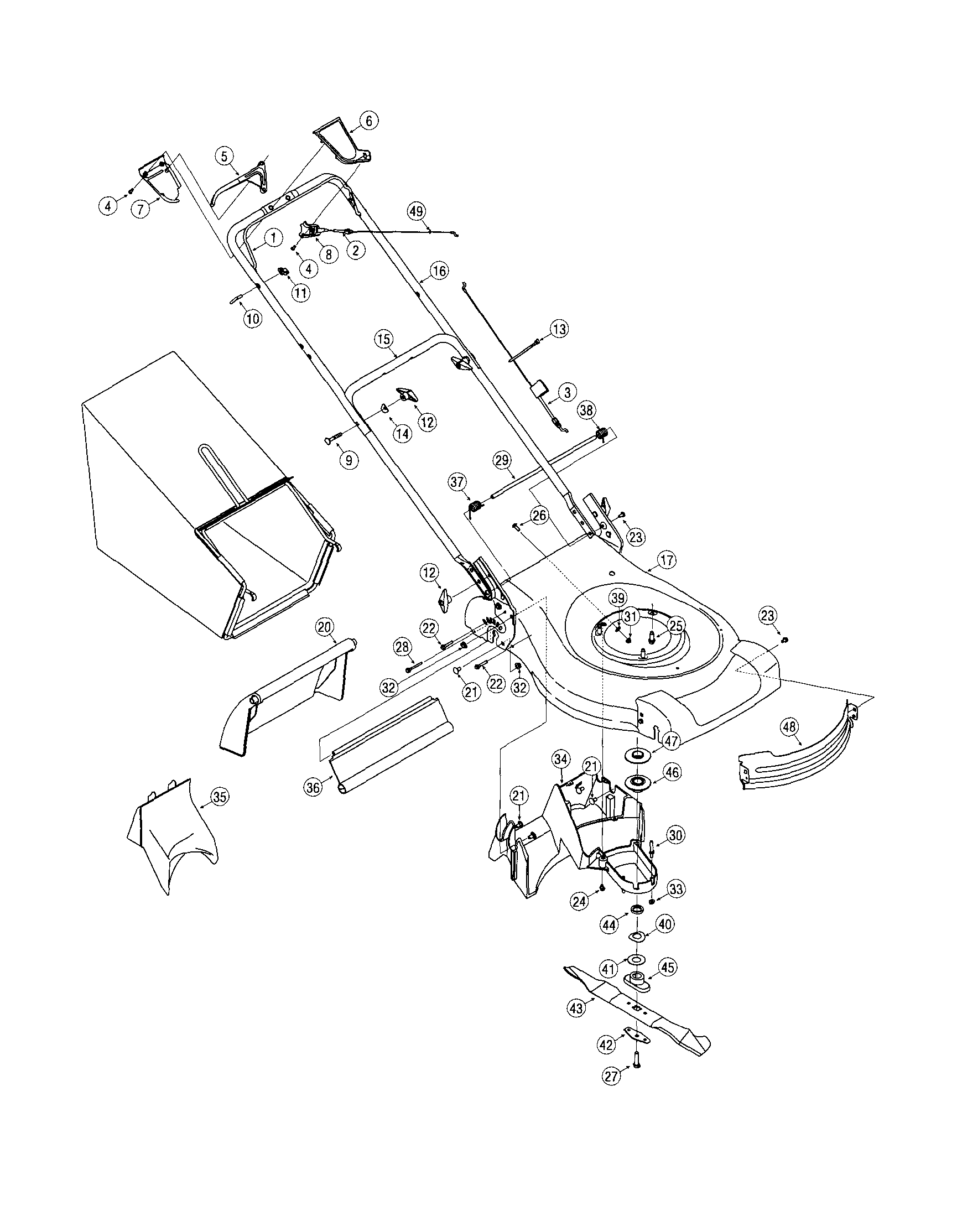 MTD 829 handle/deck diagram