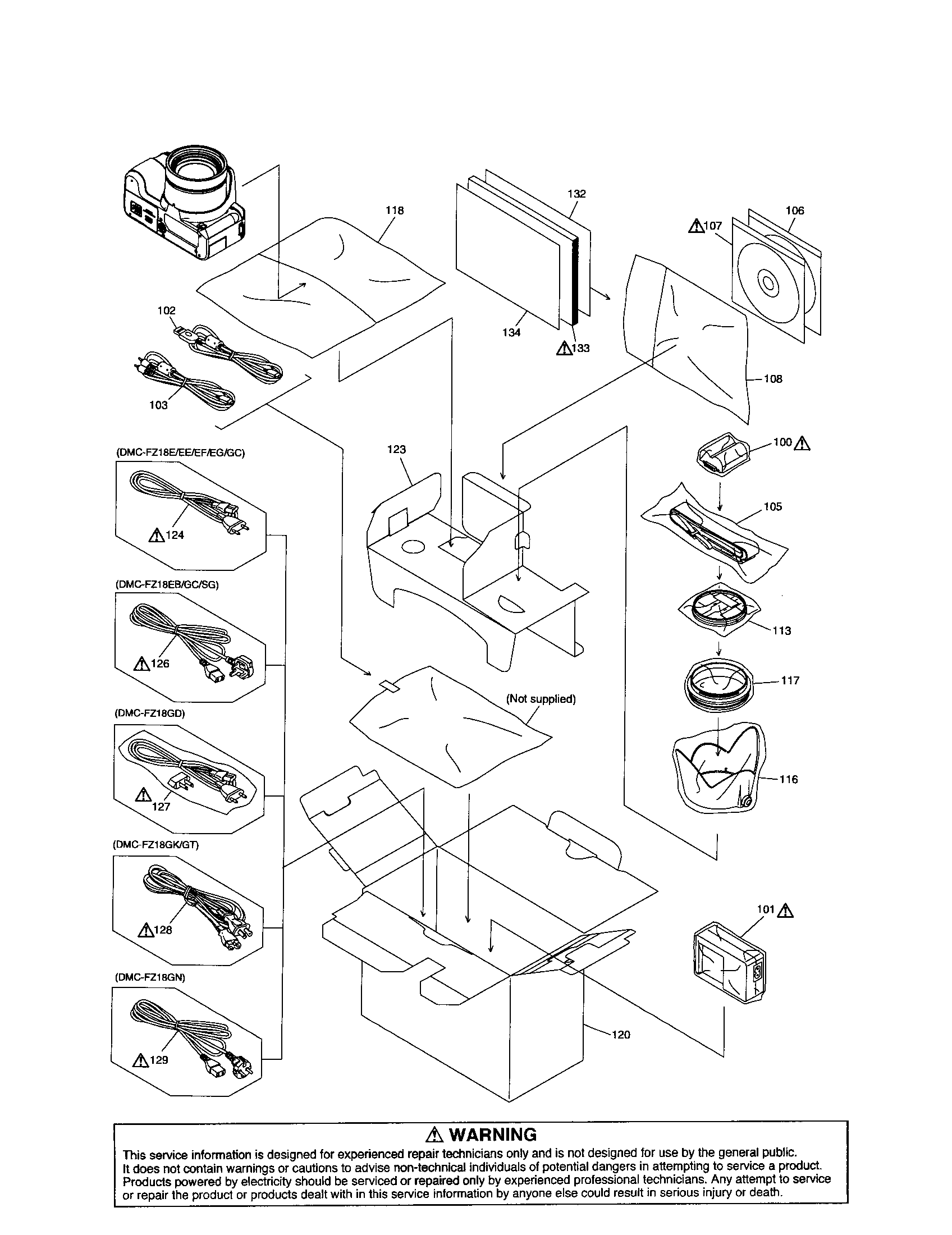 Panasonic DMC-FZ18PC packing parts/accessories diagram