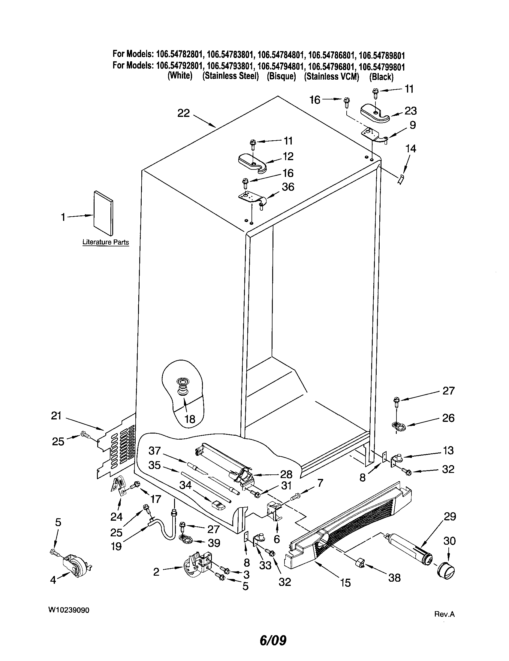 Kenmore Elite 10654790801 cabinet diagram