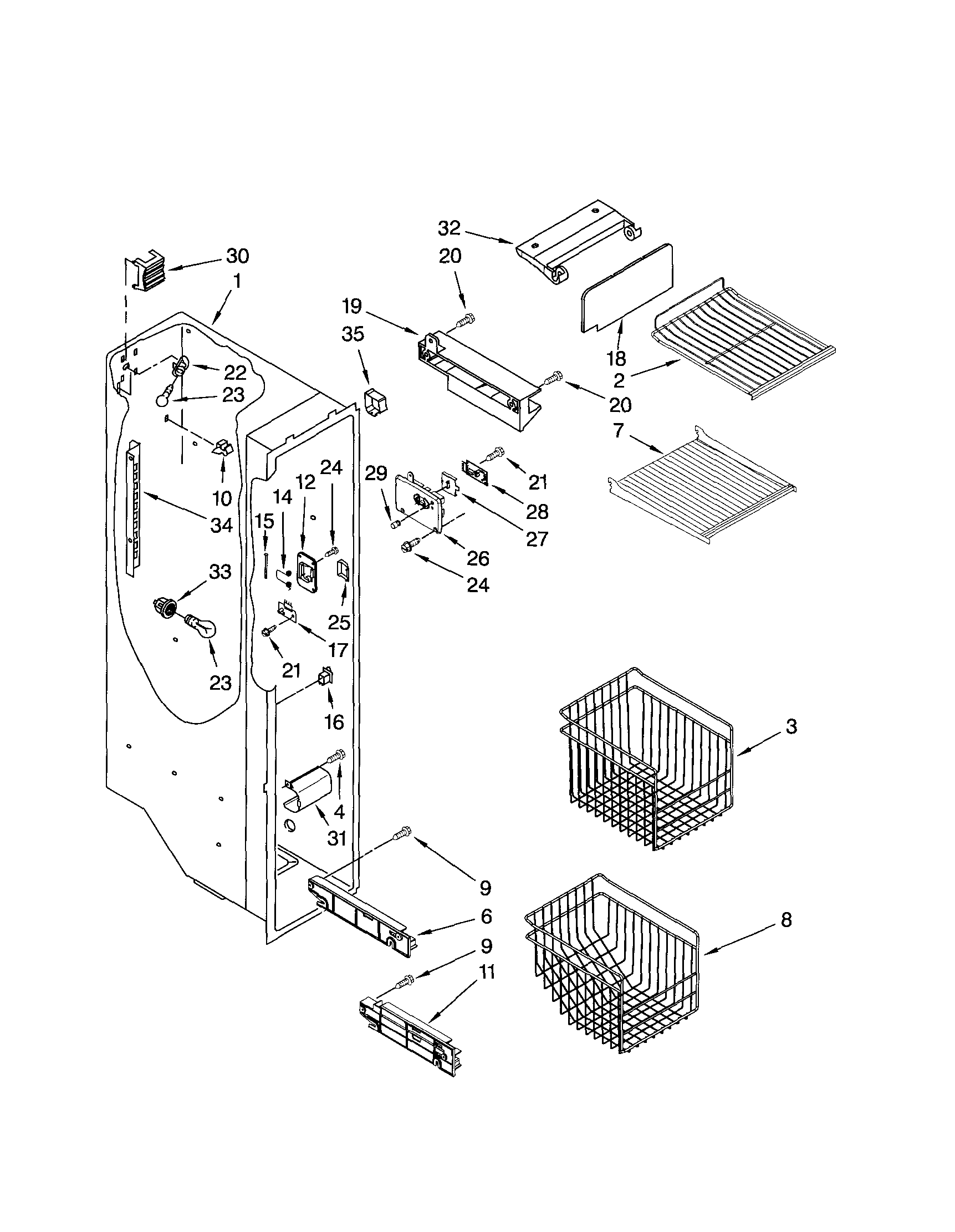 Kenmore Elite 10654790801 freezer liner diagram