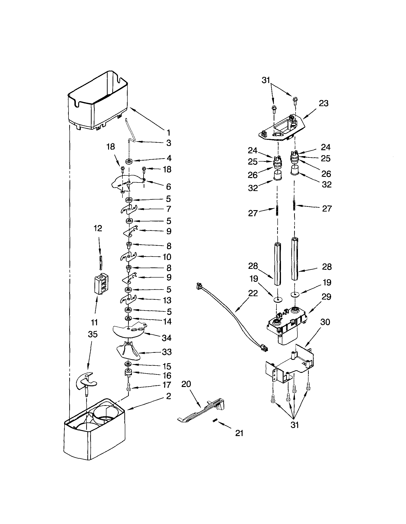 Kenmore Elite 10654790801 motor and ice container diagram