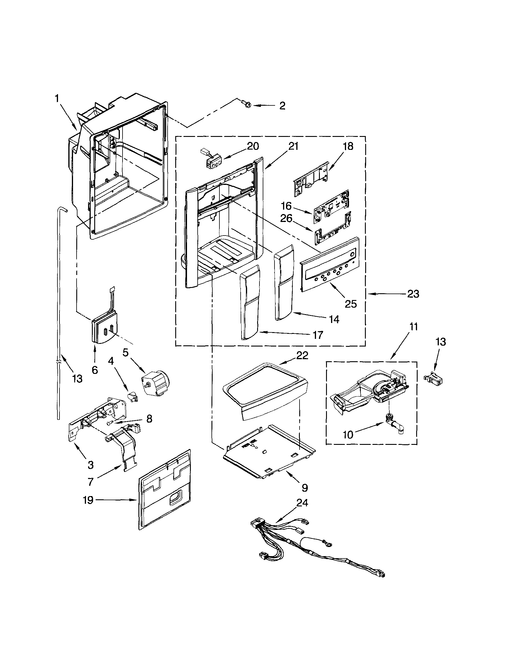 Kenmore Elite 10654790801 dispenser front diagram
