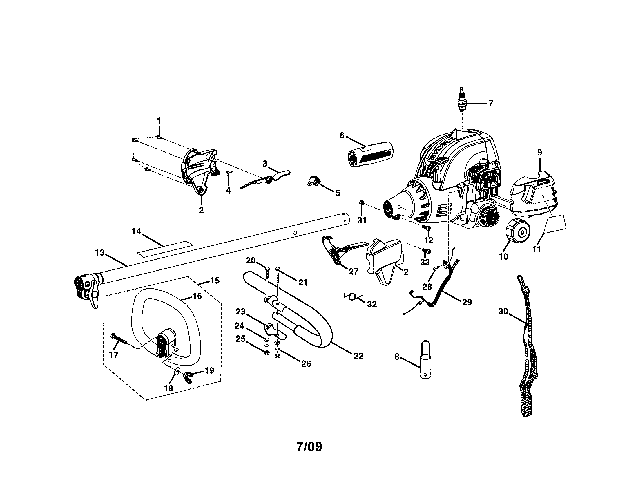 Ryobi RY30931 upper boom/front handle diagram