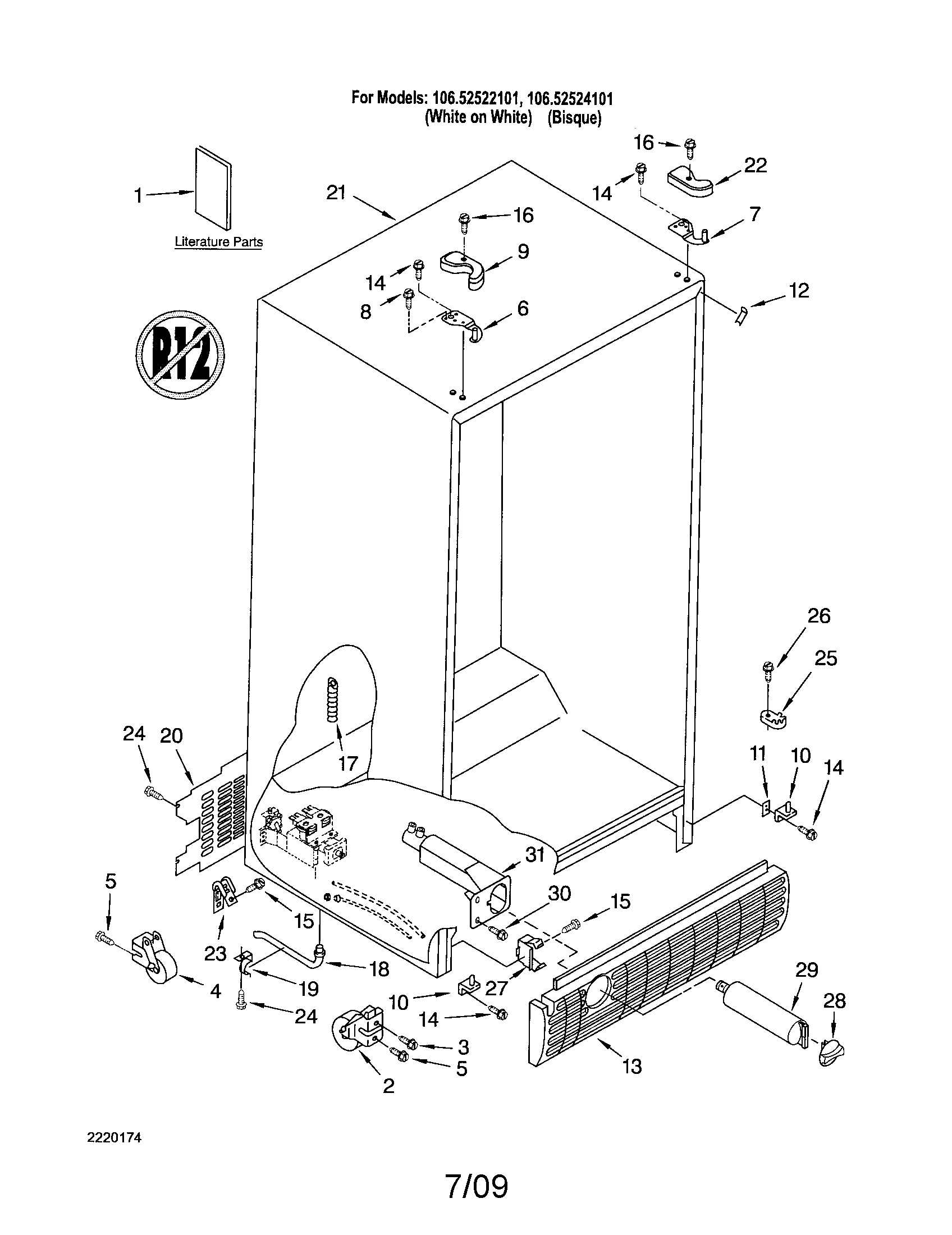 Kenmore 10652524101 cabinet diagram