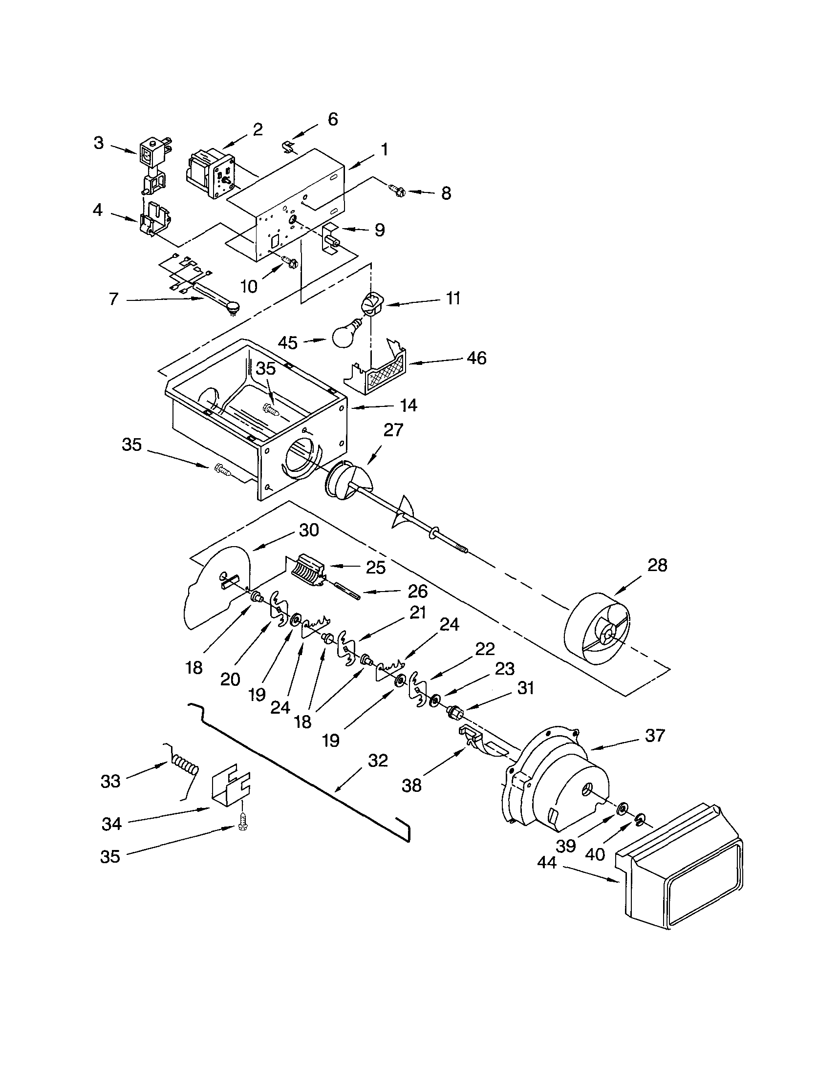 Kenmore 10652524101 motor/ice container diagram