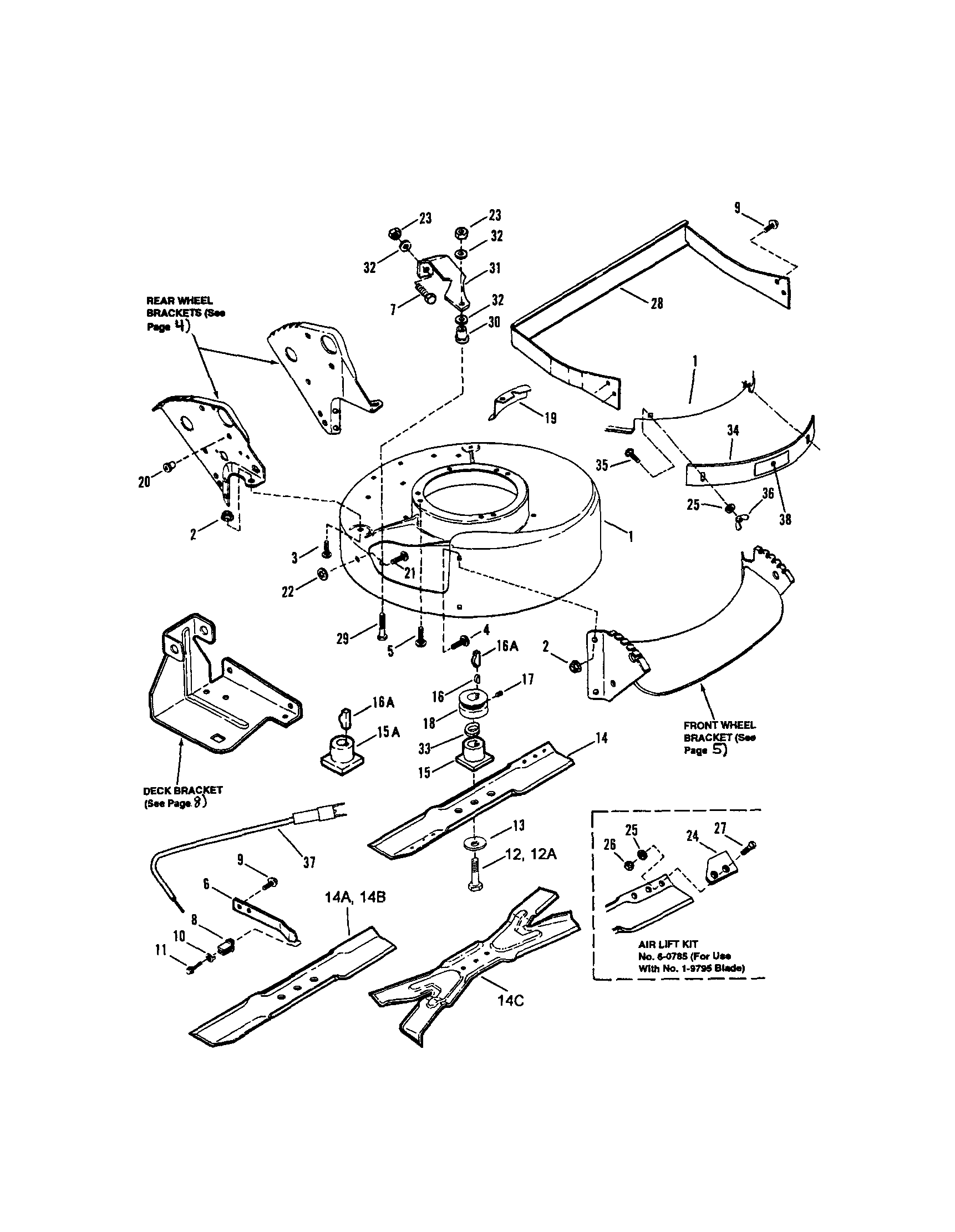 Snapper RP21500KWV cutting deck/blade/interlock diagram