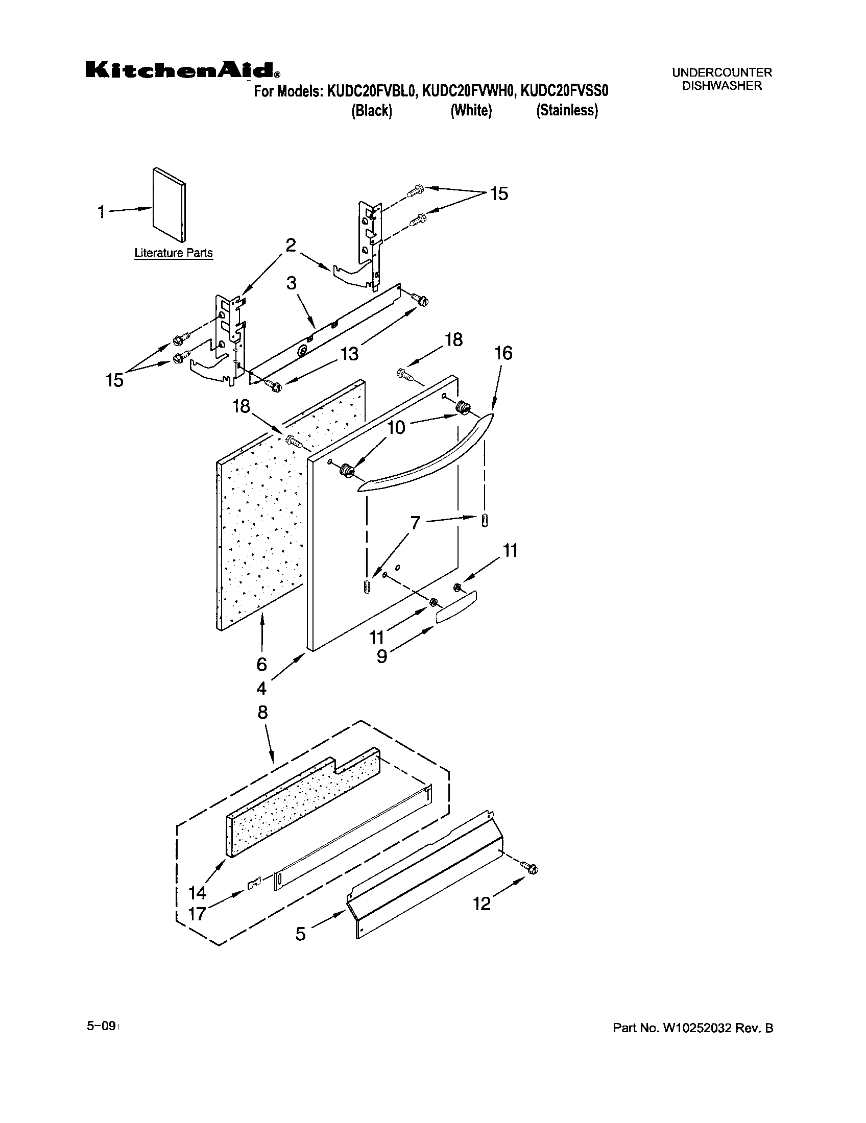 KitchenAid KUDC20FVBL0 door and panel diagram