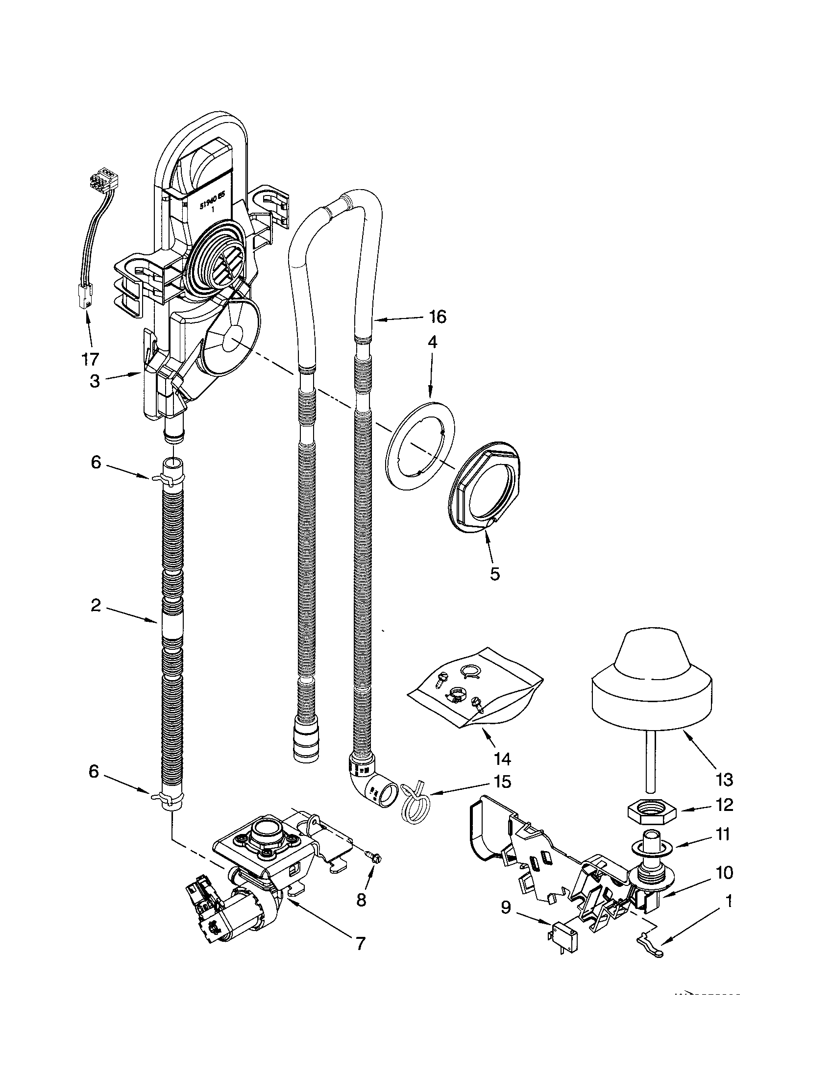 KitchenAid KUDC20FVBL0 fill/drain/overfill diagram