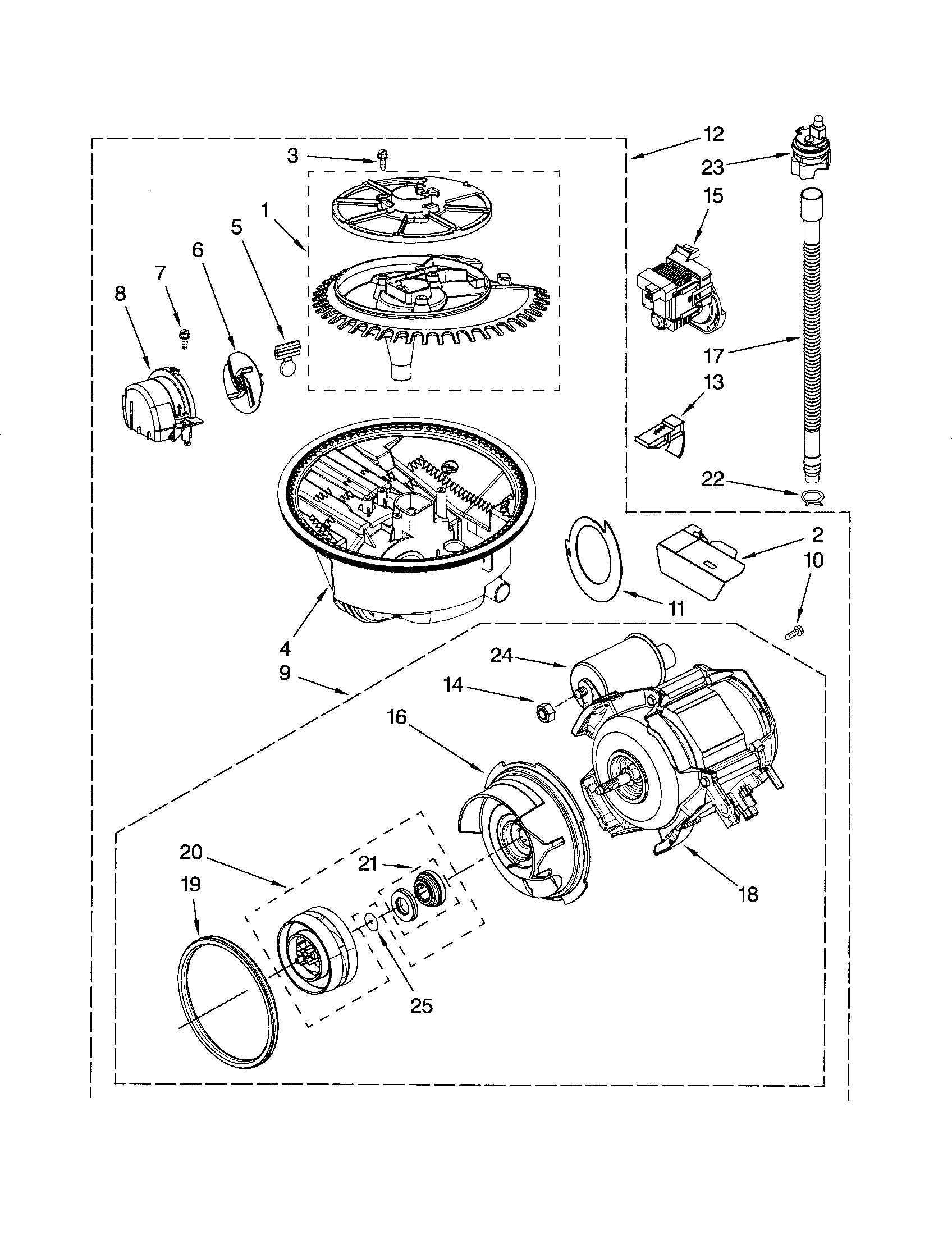 KitchenAid KUDC20FVBL0 pump and motor diagram