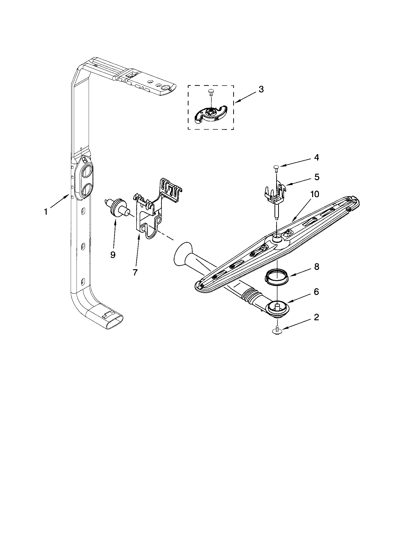 KitchenAid KUDC20FVBL0 upper wash/rinse diagram