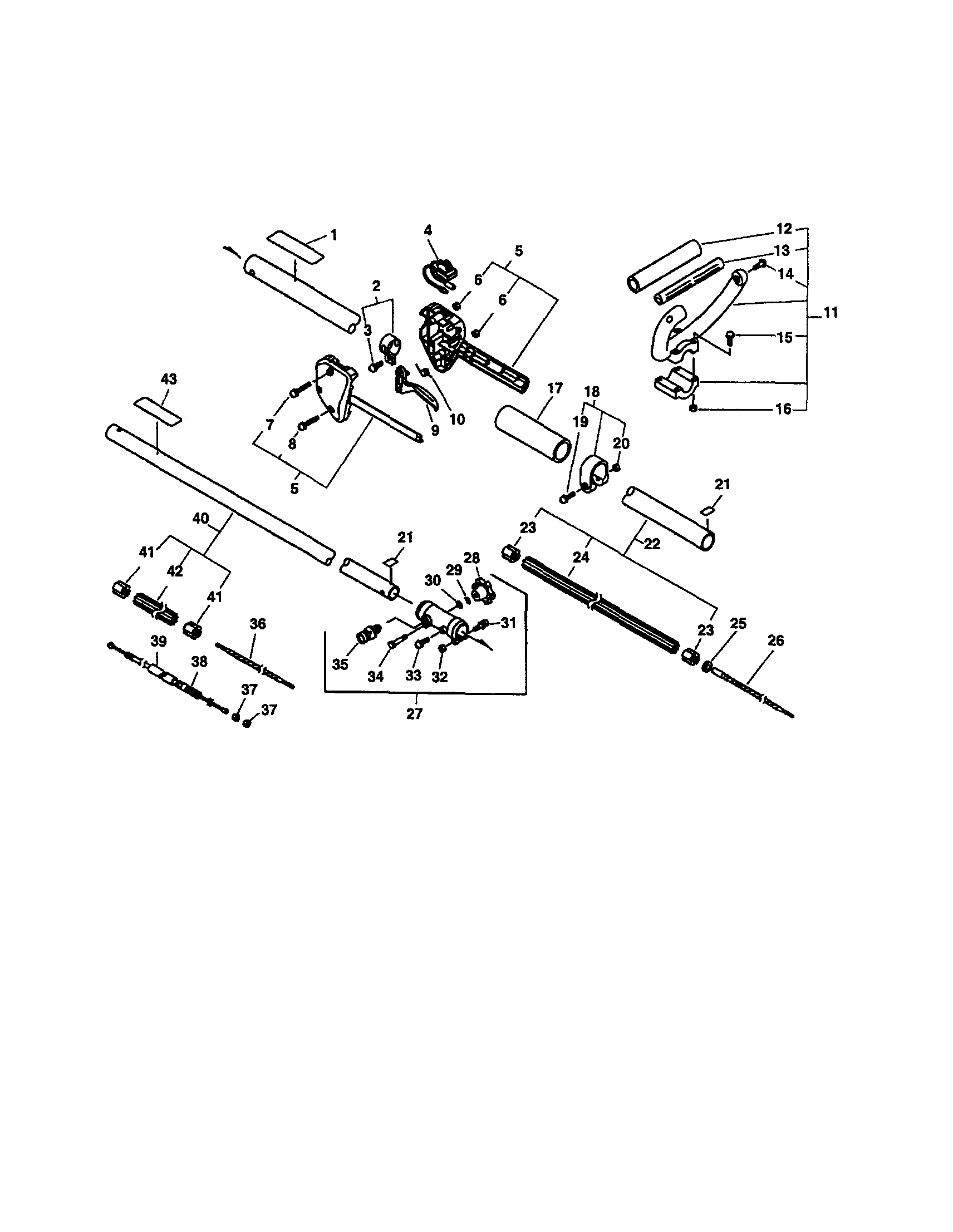 Echo SRM-2100SB TYPE 1 drive shaft/handles/throttle diagram