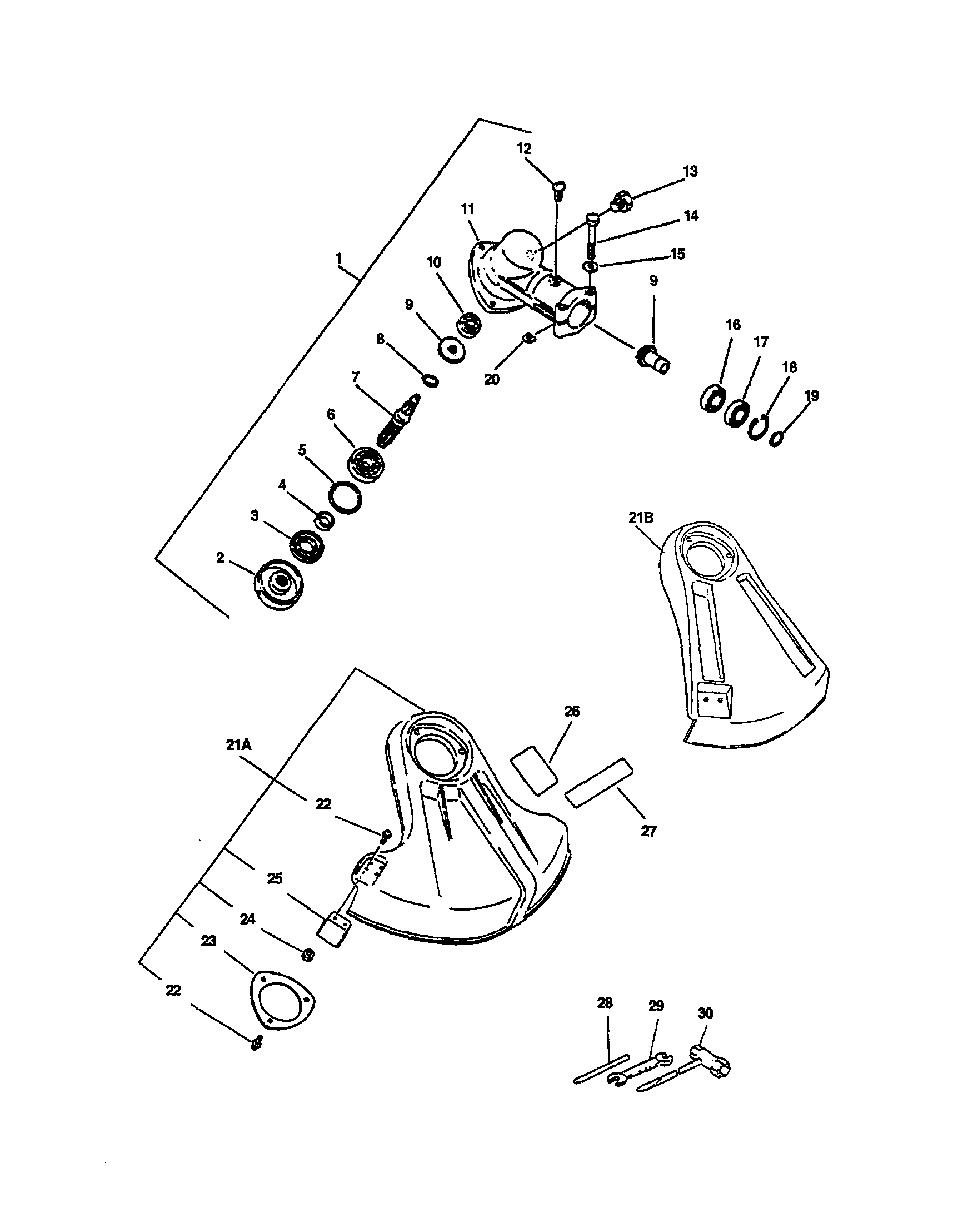 Echo SRM-2100SB TYPE 1 gear housing/shield/tools diagram