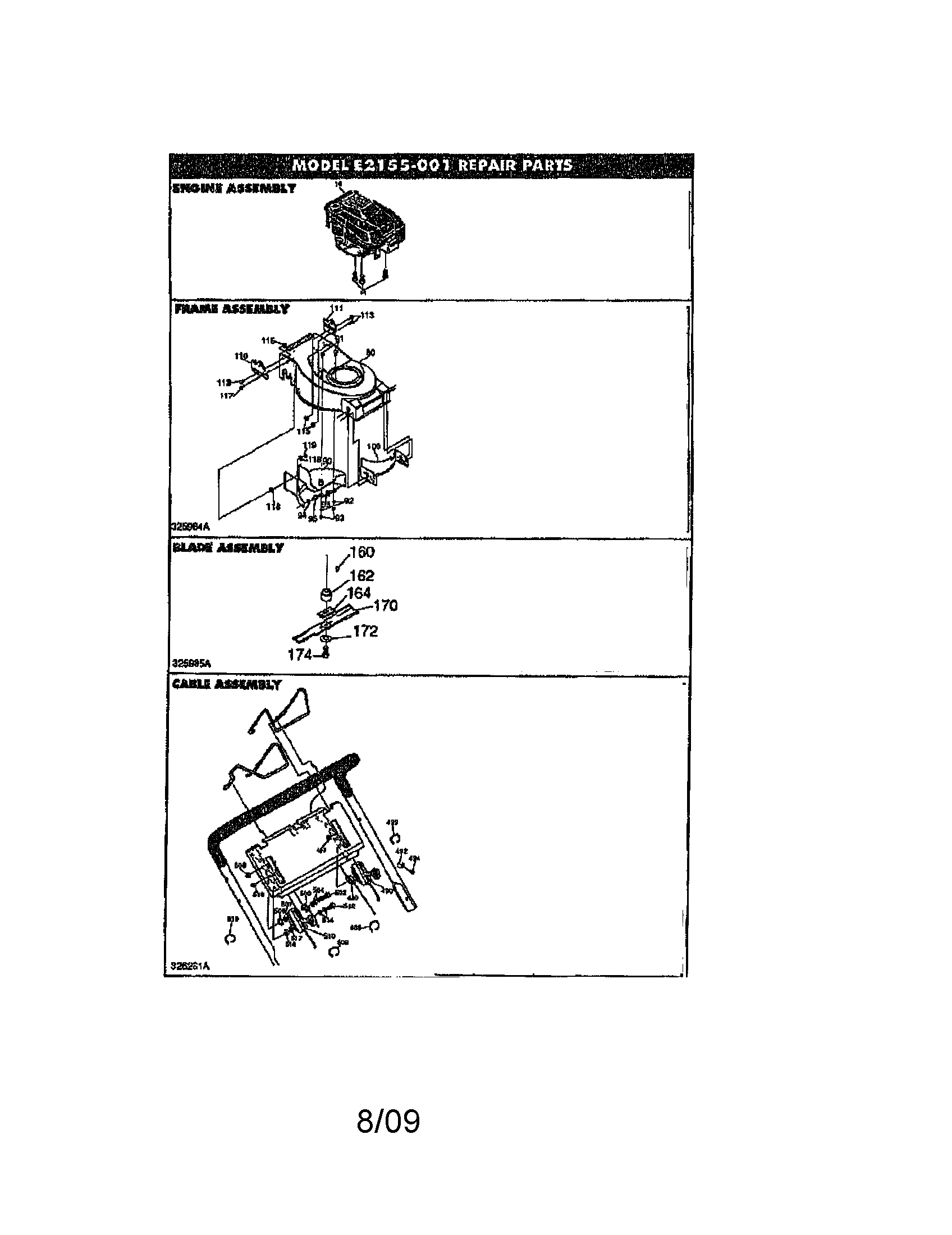 Noma E2155-001 engine/frame/blade/cable diagram