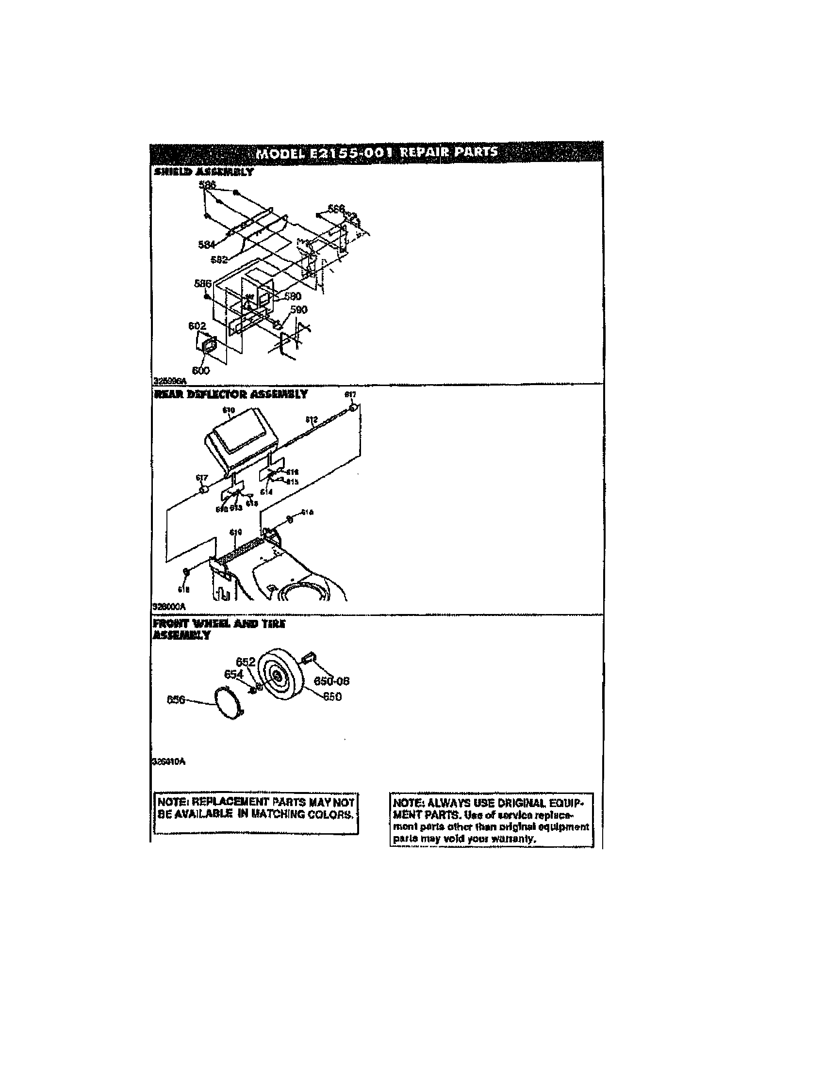 Noma E2155-001 shield/rear deflector/front wheel diagram