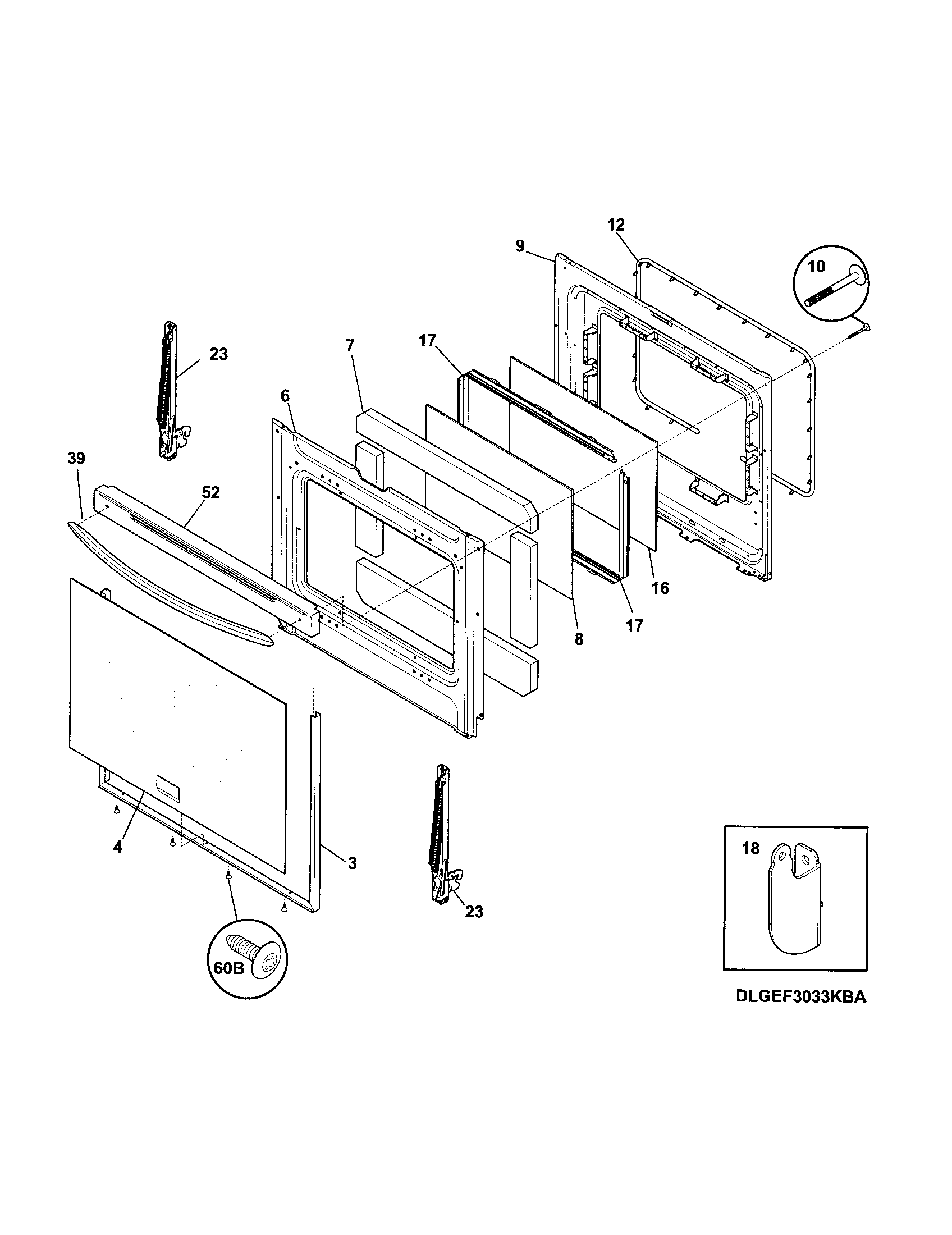 Frigidaire FGEF3034KWA door diagram