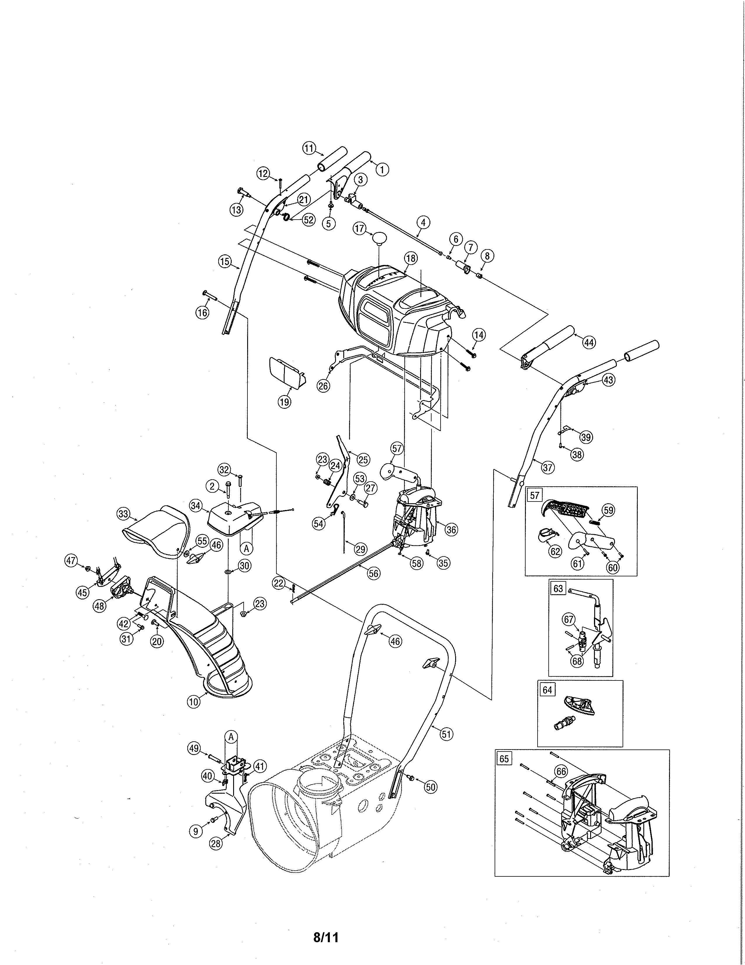 Craftsman 247889700 lower chute/handles diagram