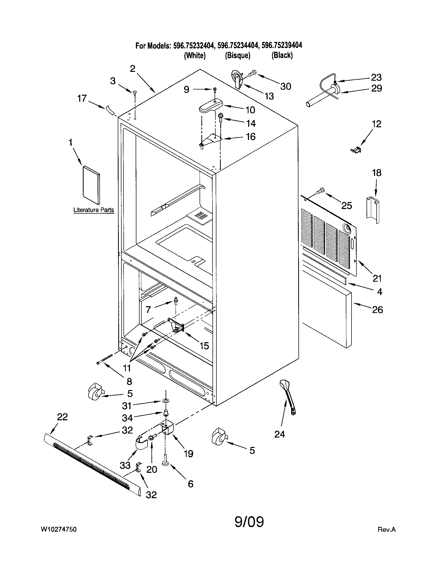 Kenmore 59675239404 cabinet diagram