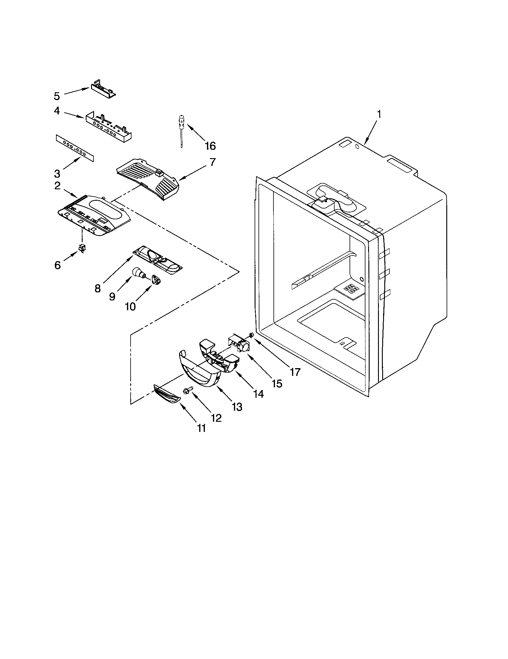 Kenmore 59675239404 refrigerator liner diagram