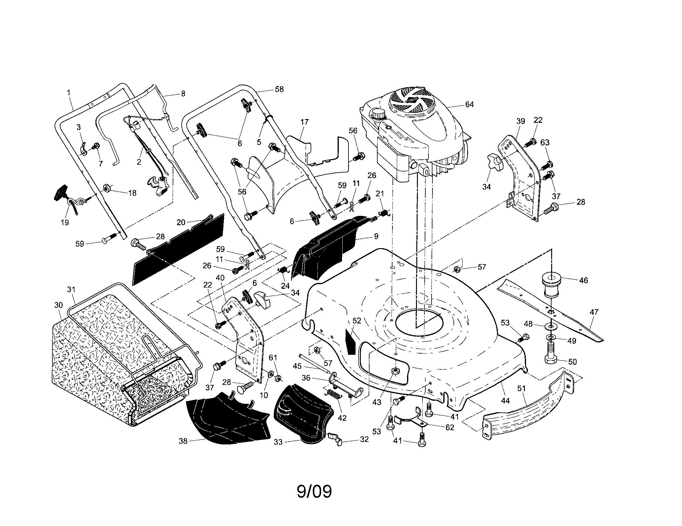 Craftsman 917374091 engine/housing/handle diagram