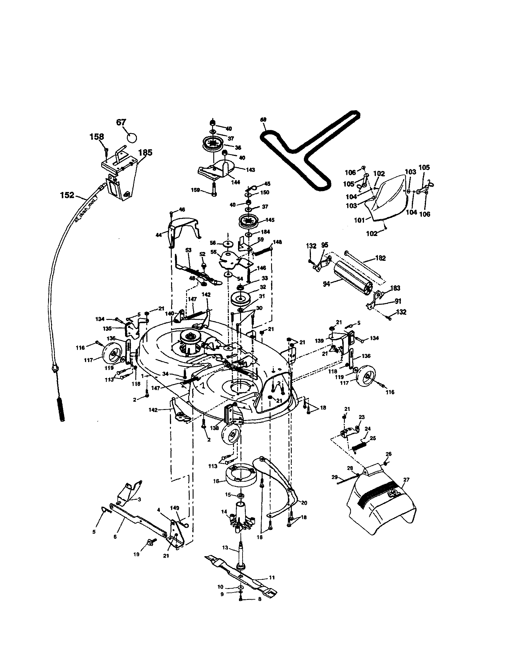 Poulan PD22H42STA mower deck diagram