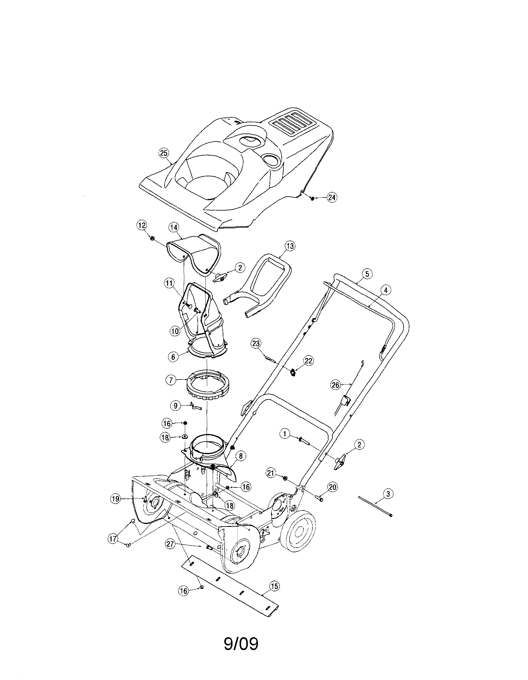 Craftsman 247887200 shroud/lower chute/handle diagram