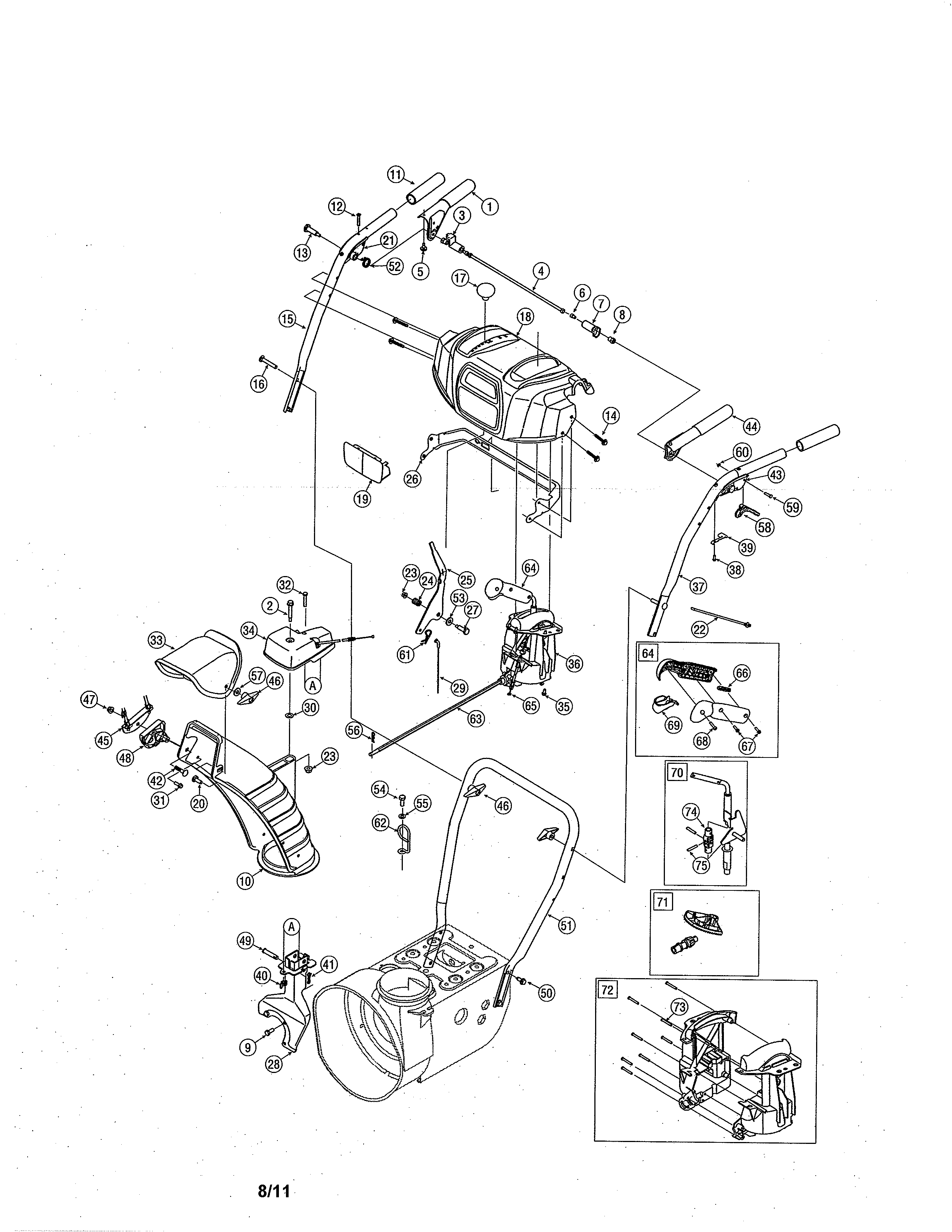 Craftsman 247886910 handles/lower chute diagram