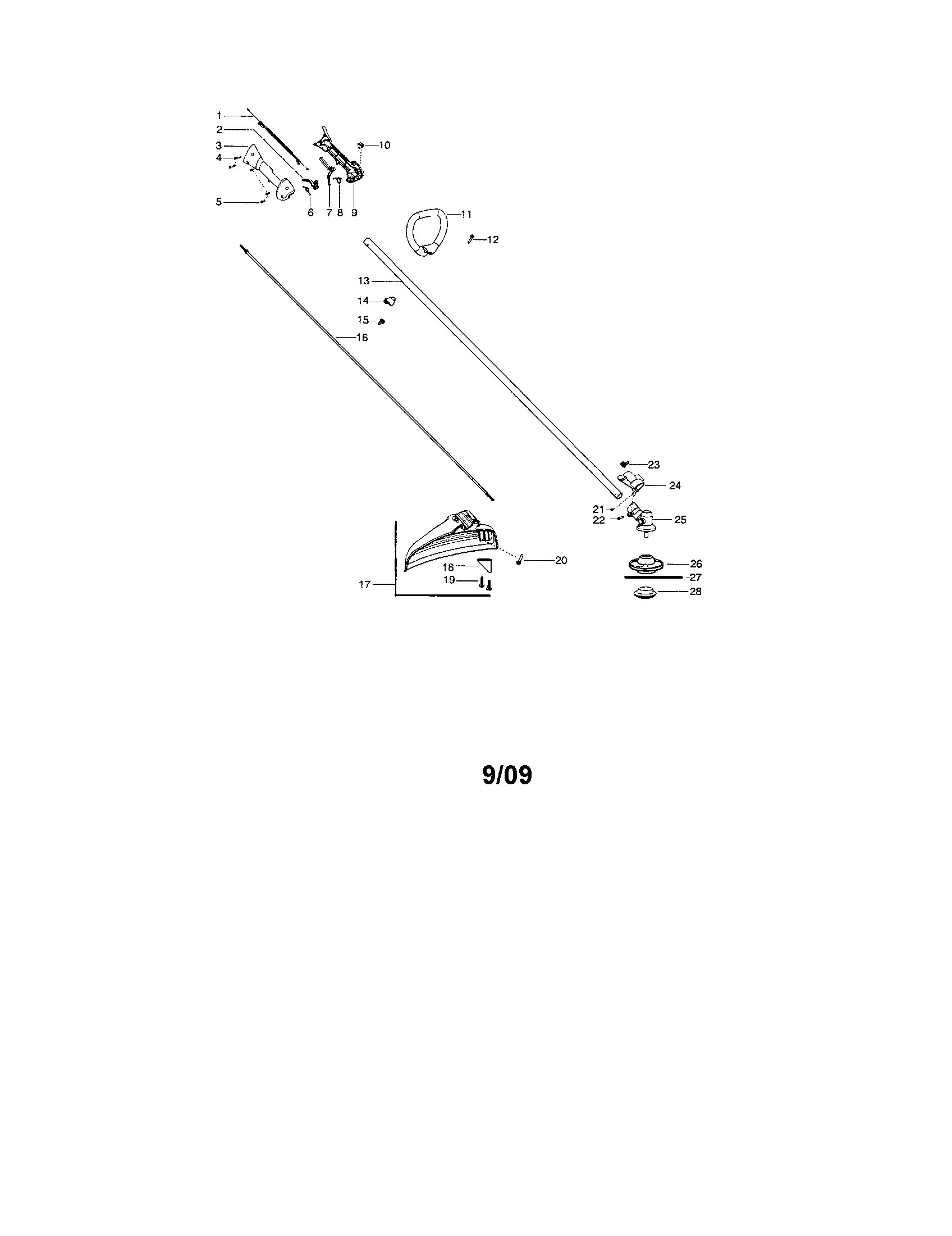 Craftsman 358791980 handle/drive shaft/shield diagram