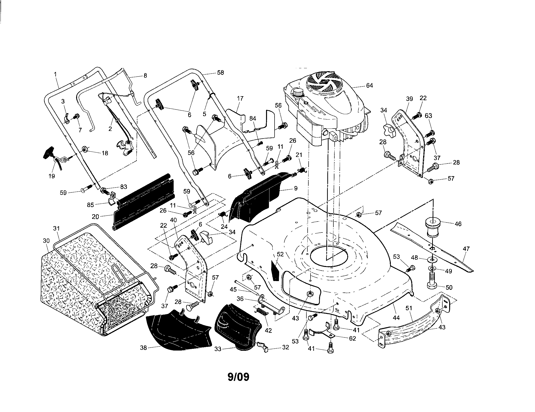 Craftsman 917374092 engine/housing/handle diagram