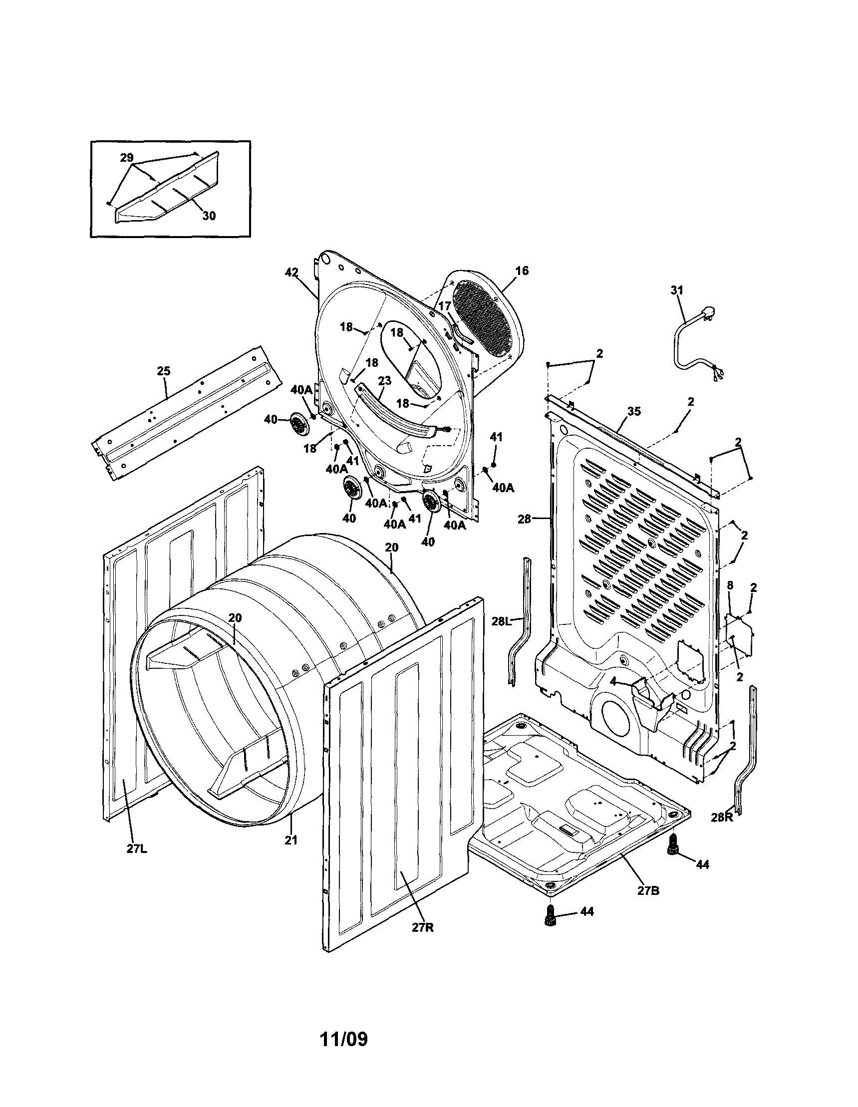 Frigidaire FAQG7017KW0 cabinet/drum diagram