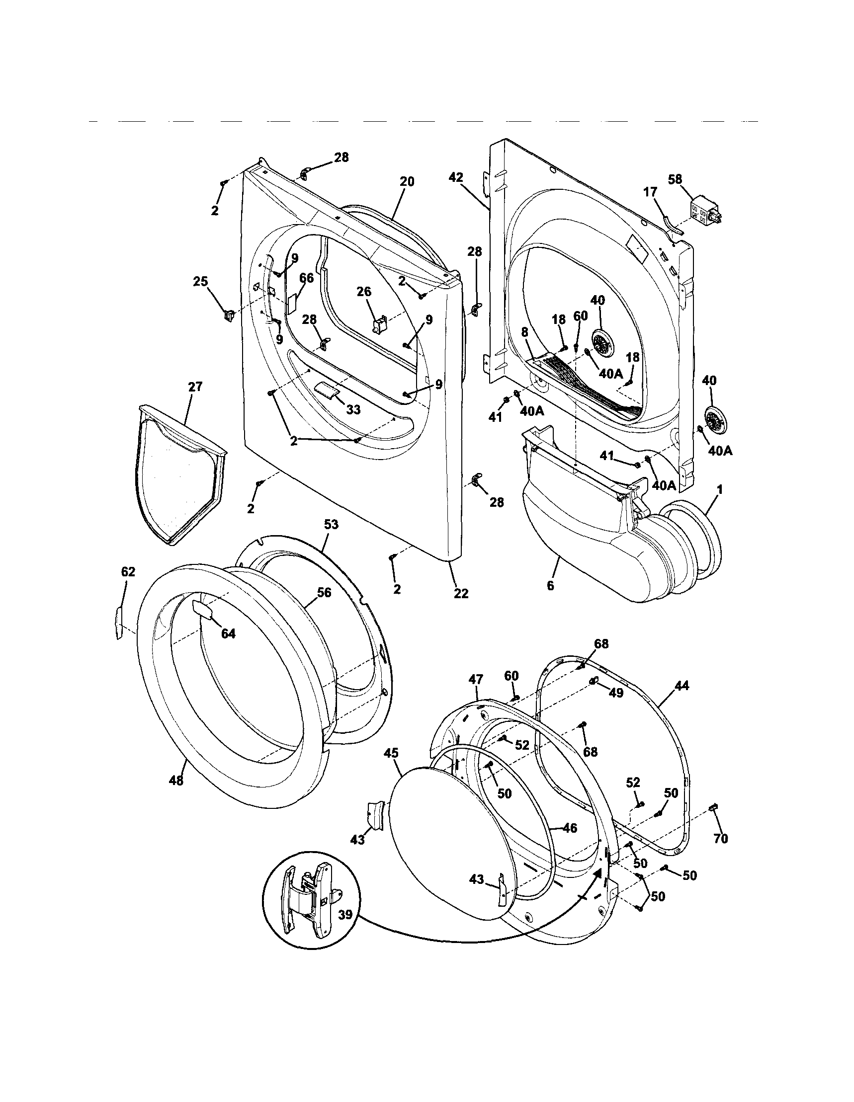 Frigidaire FAQG7017KW0 front panel/lint filter diagram