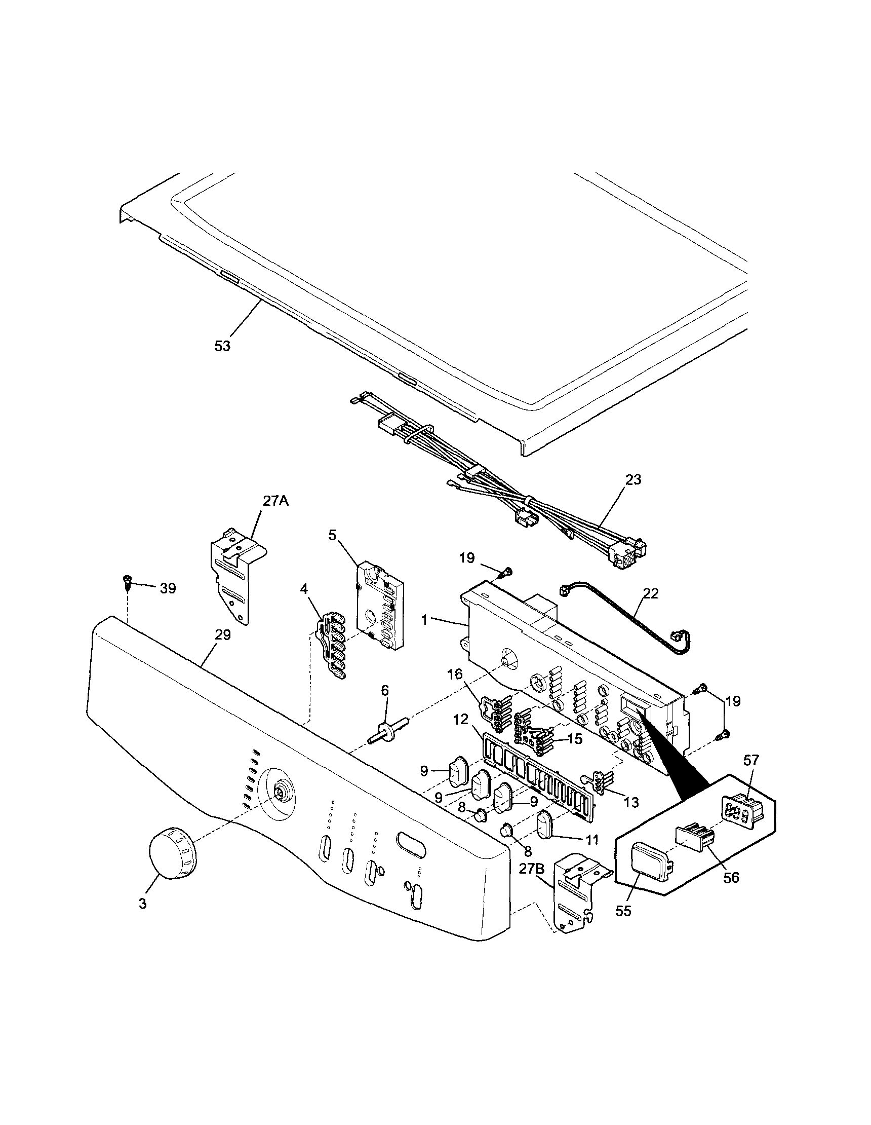 Frigidaire FAQG7017KW0 controls/top panel diagram
