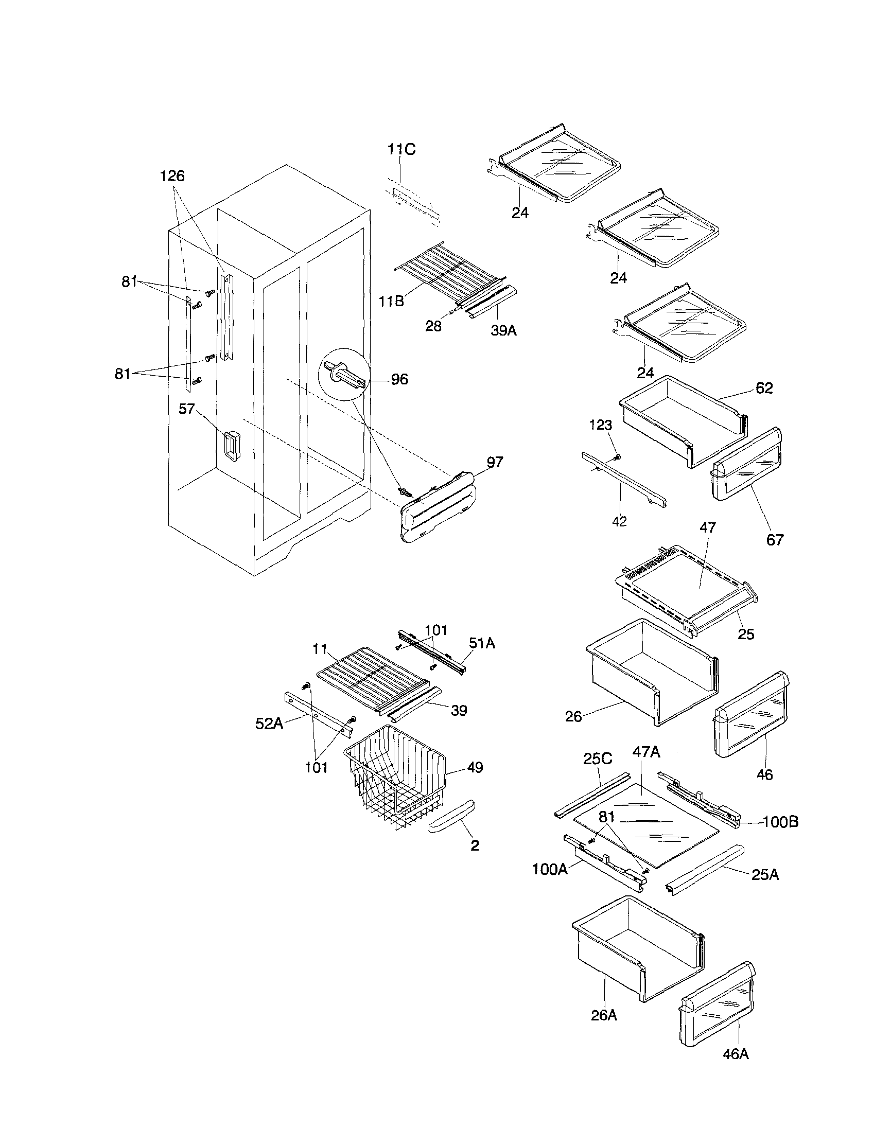 Frigidaire FRS26ZRGD8 shelves diagram
