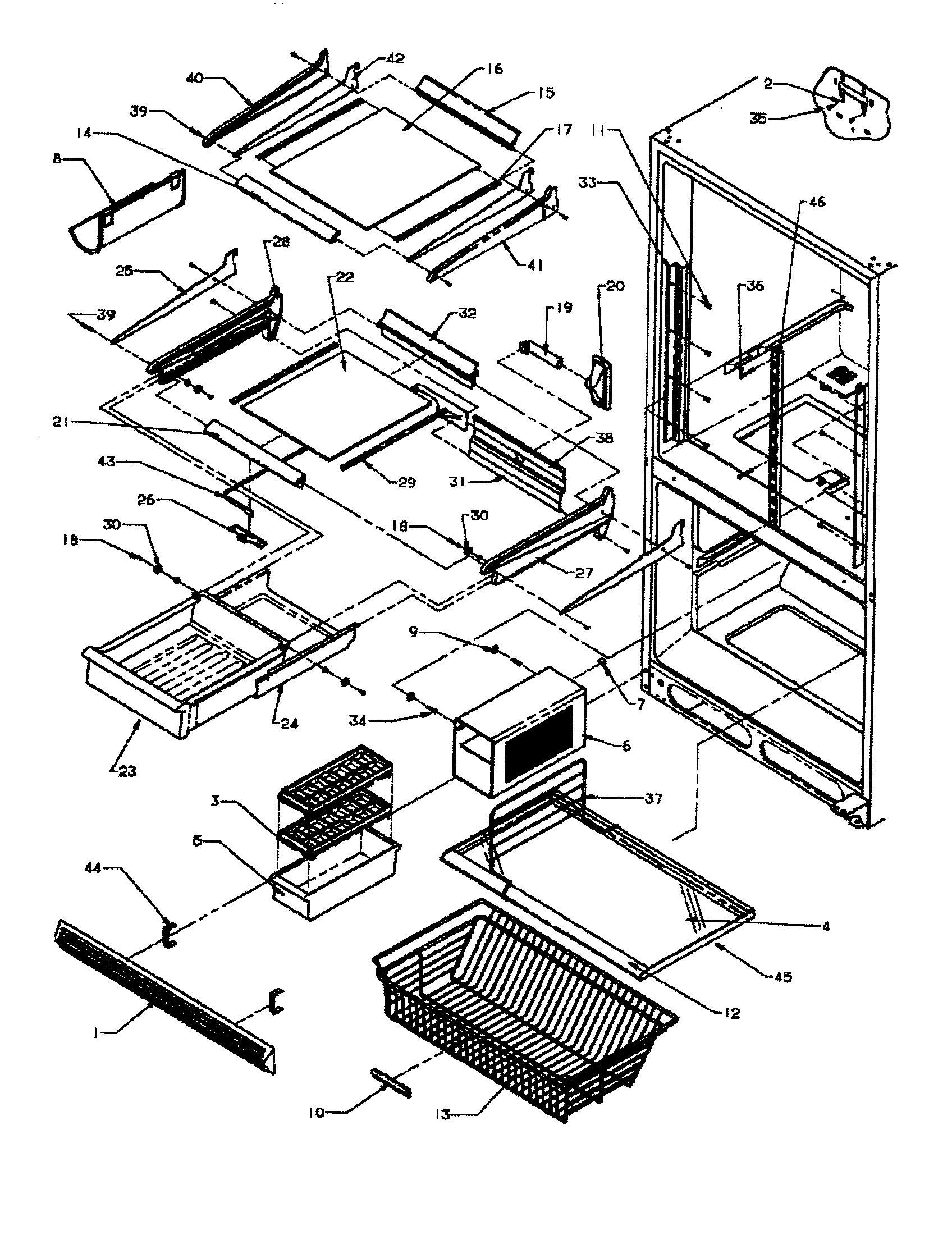 Amana BZ22RE-P1161601WE refrigerator/freezer shelving diagram