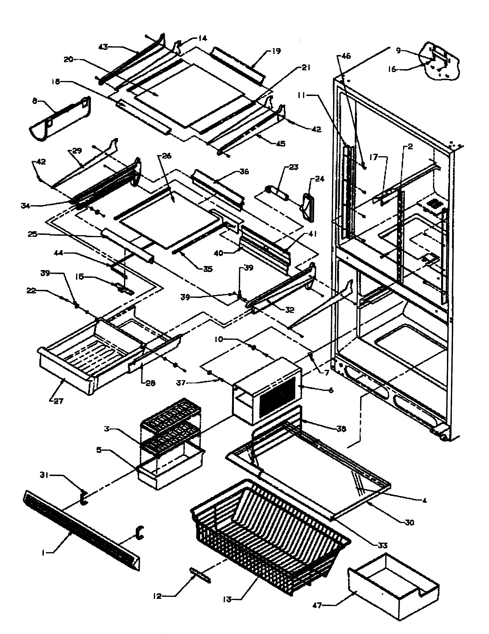 Amana BX22RW-P1161602WW refrigerator/freezer shelving diagram