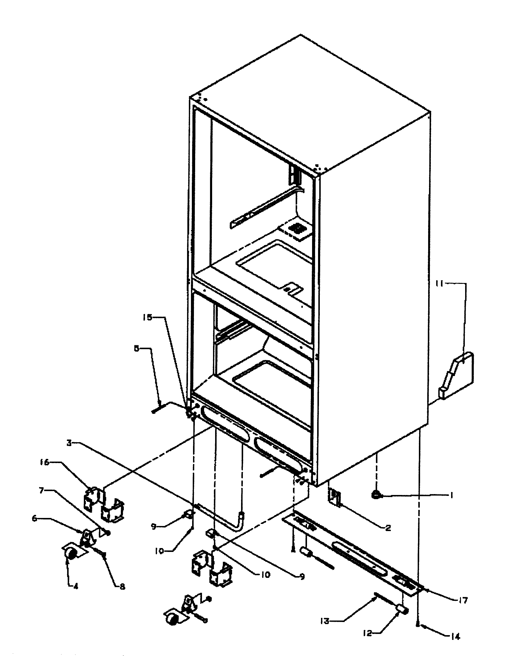 Amana BX22RW-P1161602WW rollers/drain tube diagram