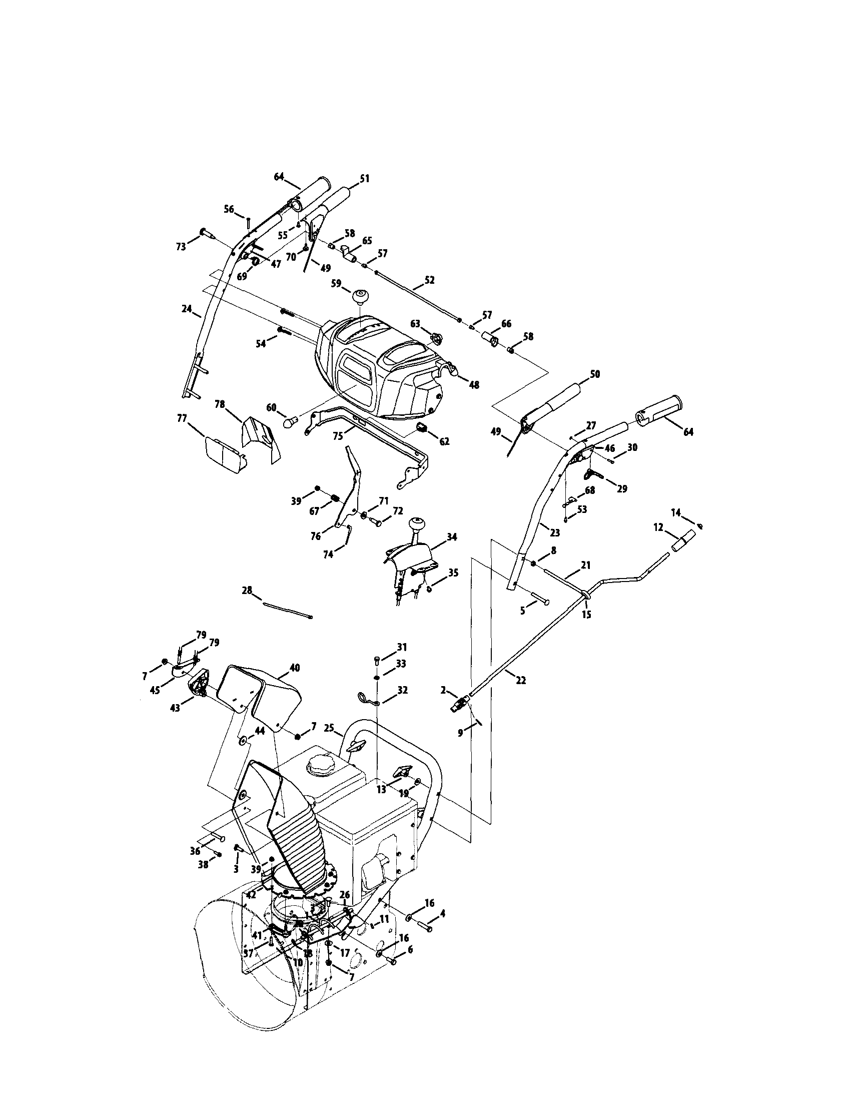 Craftsman 247888460 handle/lower chute diagram