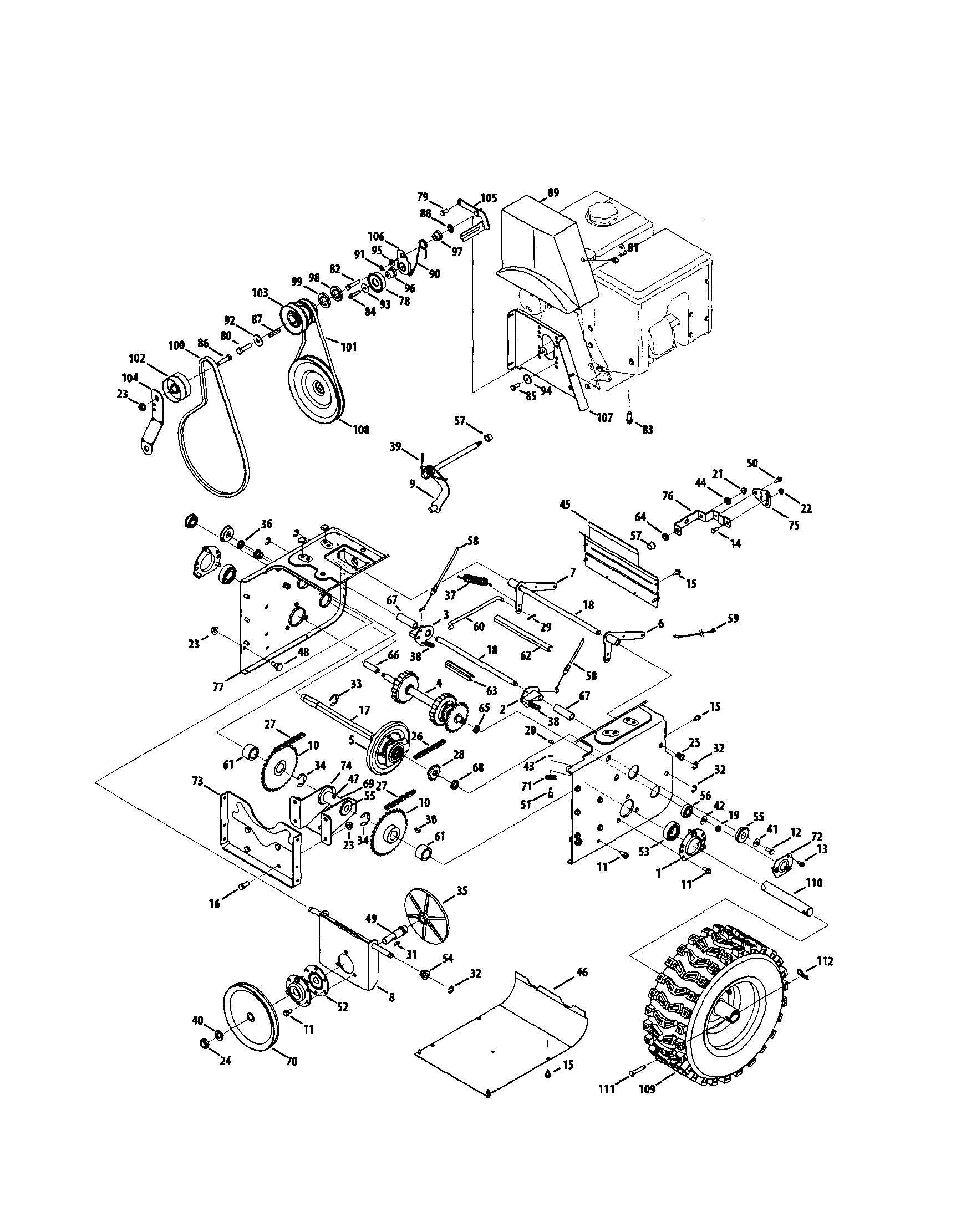 Craftsman 247888460 wheels/steering shaft diagram